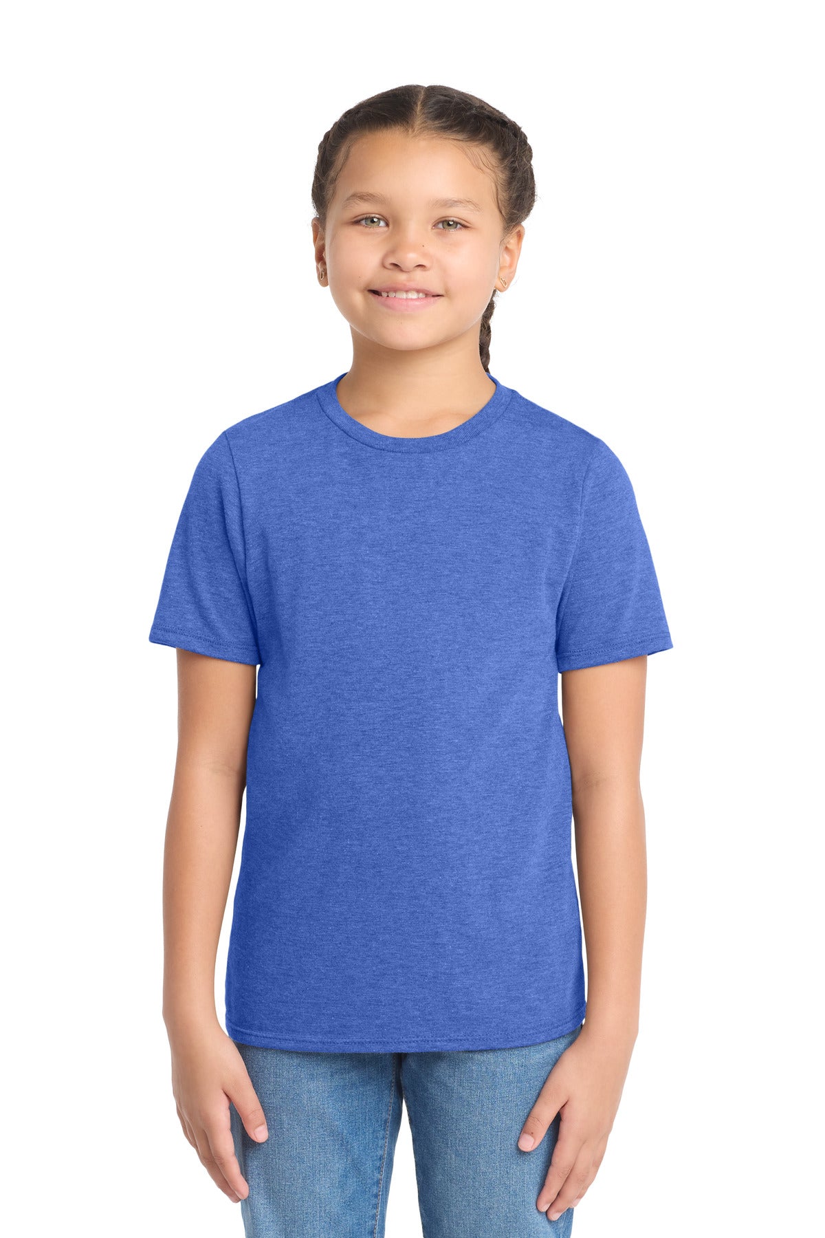 Custom logo District ® Youth Perfect Tri ®Tee. DT130Y in Royal Frost