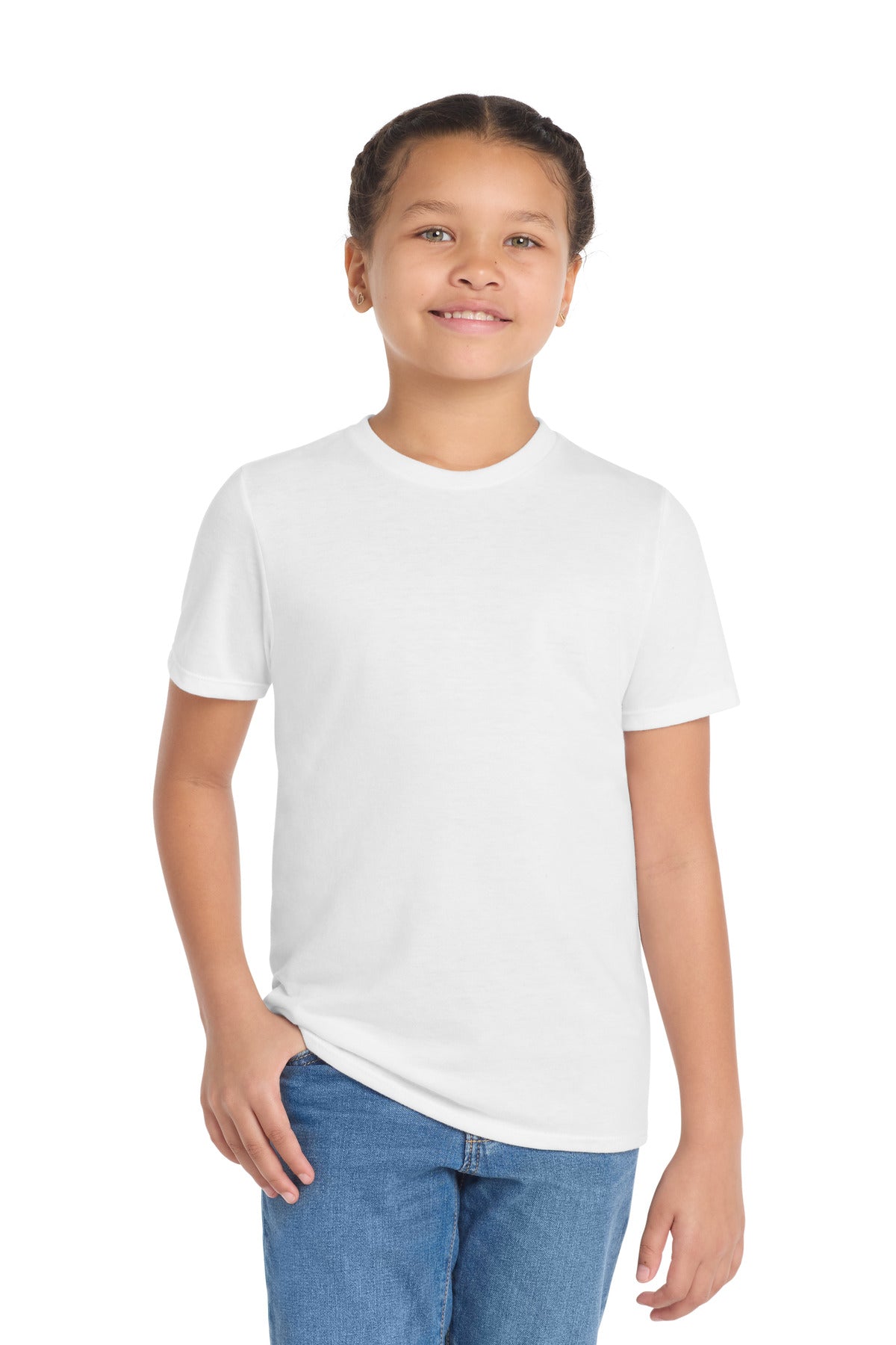 Custom logo District ® Youth Perfect Tri ®Tee. DT130Y in White