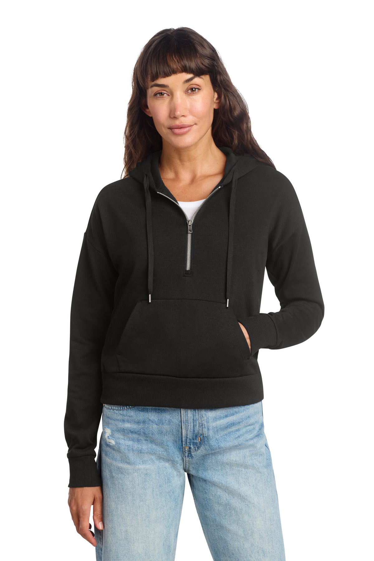 Custom logo District® Women's Perfect Tri® Fleece 1/2-Zip Pullover DT1311 in Black