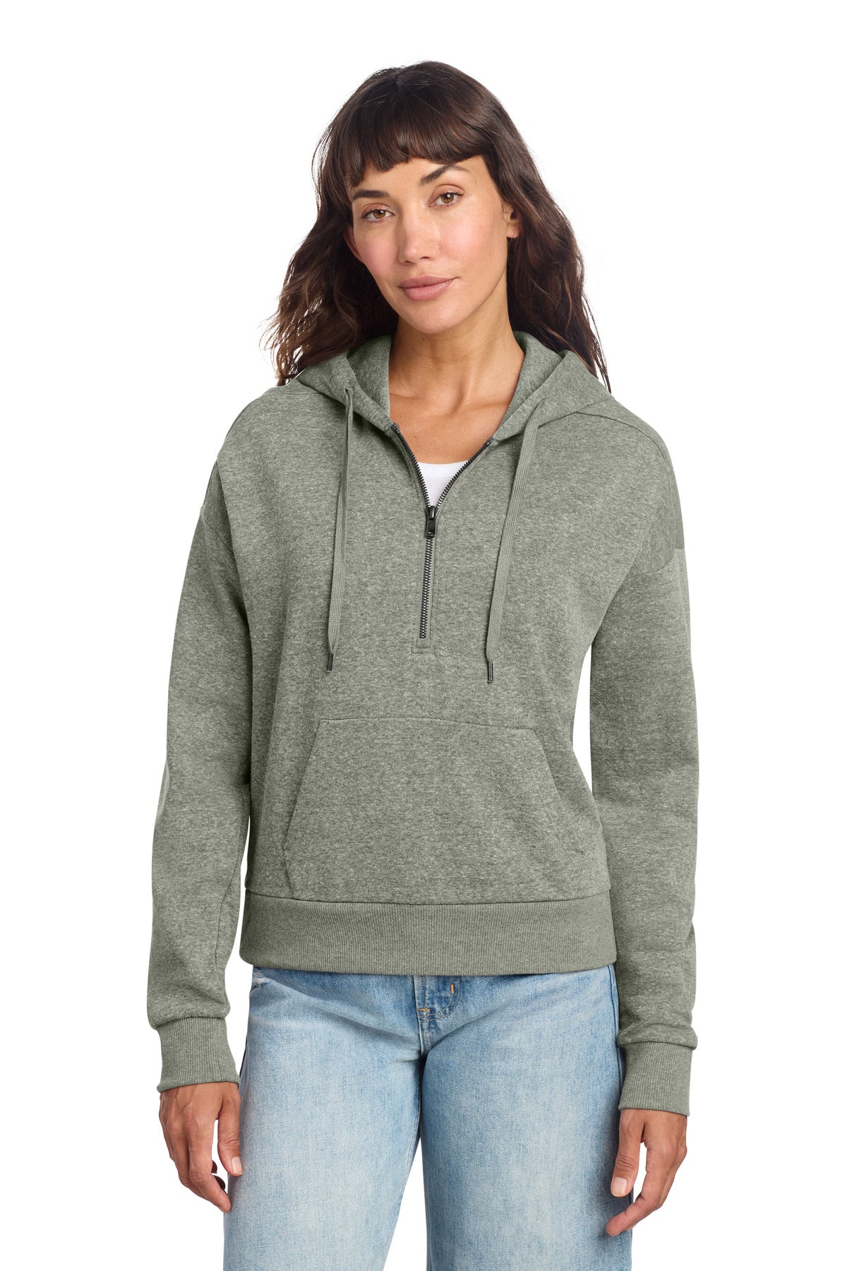 Custom logo District® Women's Perfect Tri® Fleece 1/2-Zip Pullover DT1311 in Grey Frost