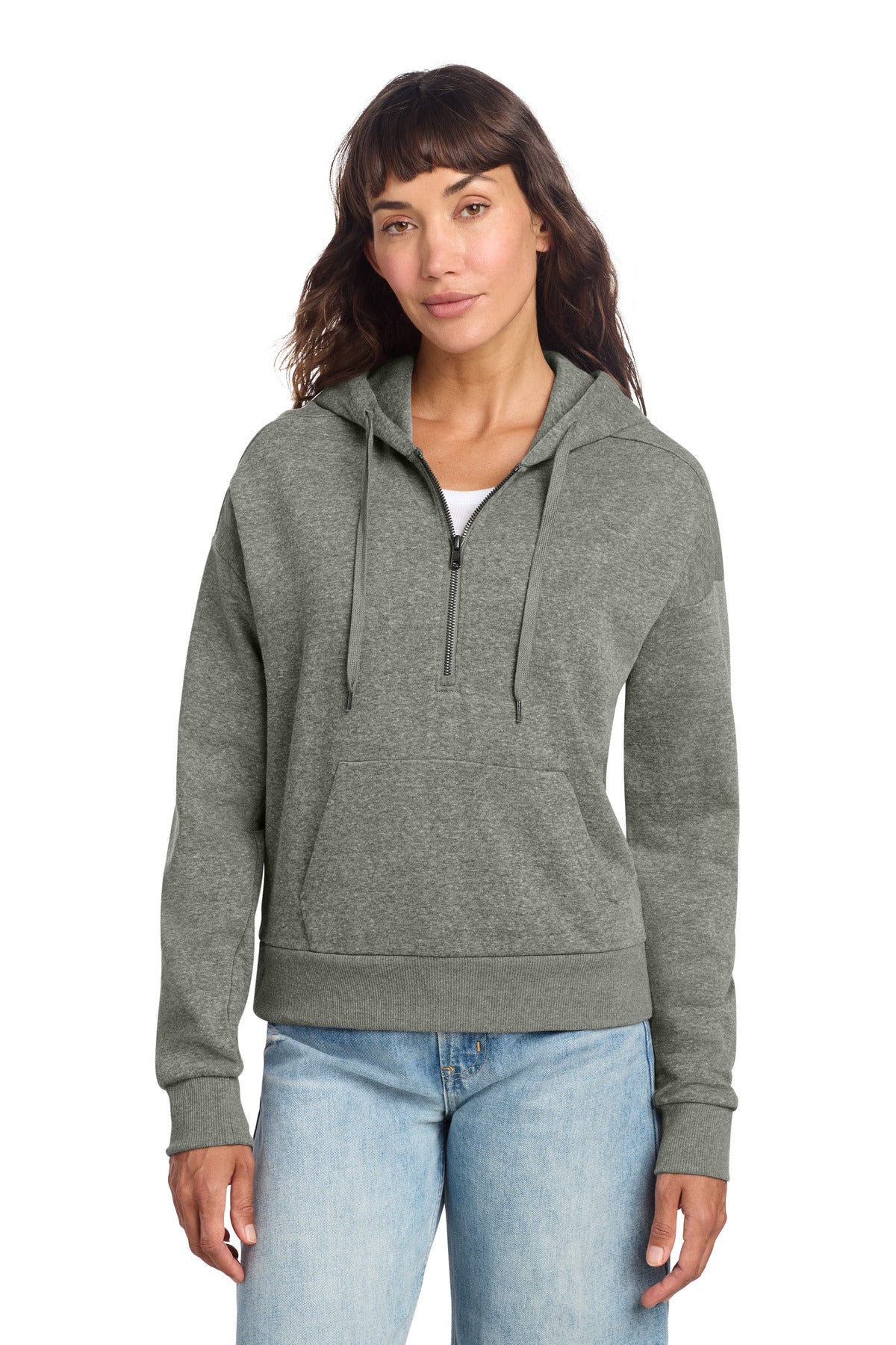 Custom logo District® Women's Perfect Tri® Fleece 1/2-Zip Pullover DT1311 in Heathered Charcoal