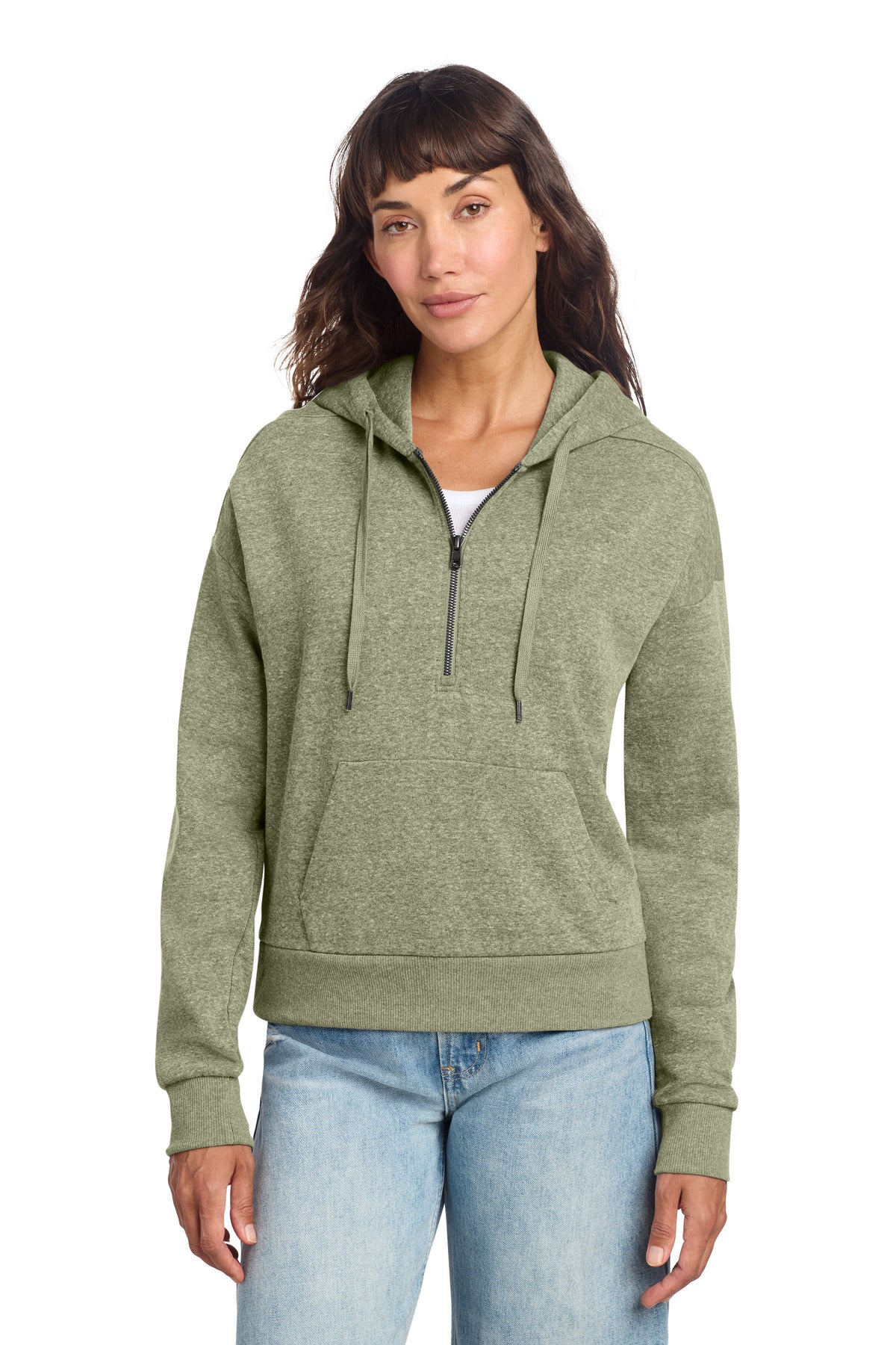 Custom logo District® Women's Perfect Tri® Fleece 1/2-Zip Pullover DT1311 in Military Green Frost