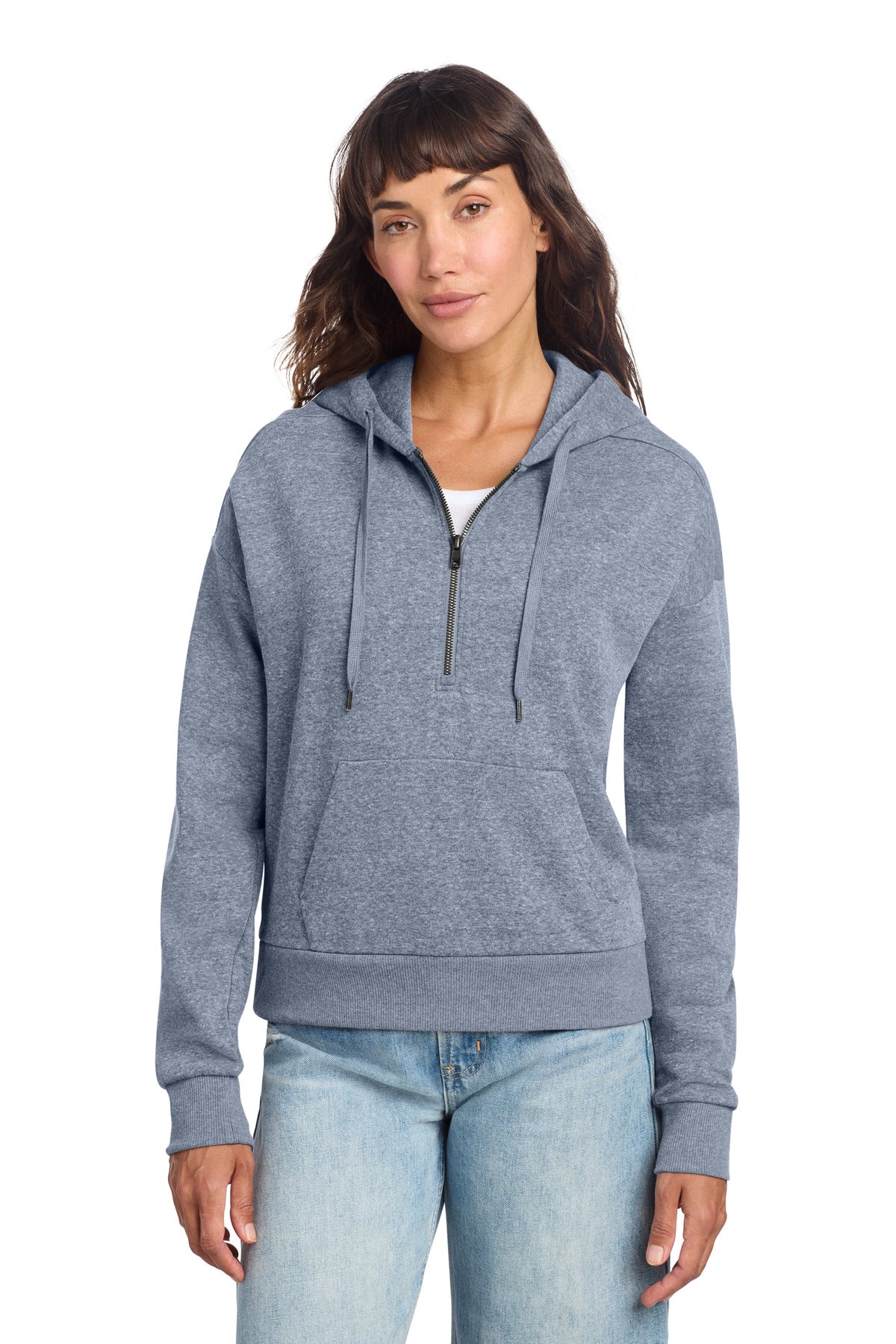 Custom logo District® Women's Perfect Tri® Fleece 1/2-Zip Pullover DT1311 in Navy Frost