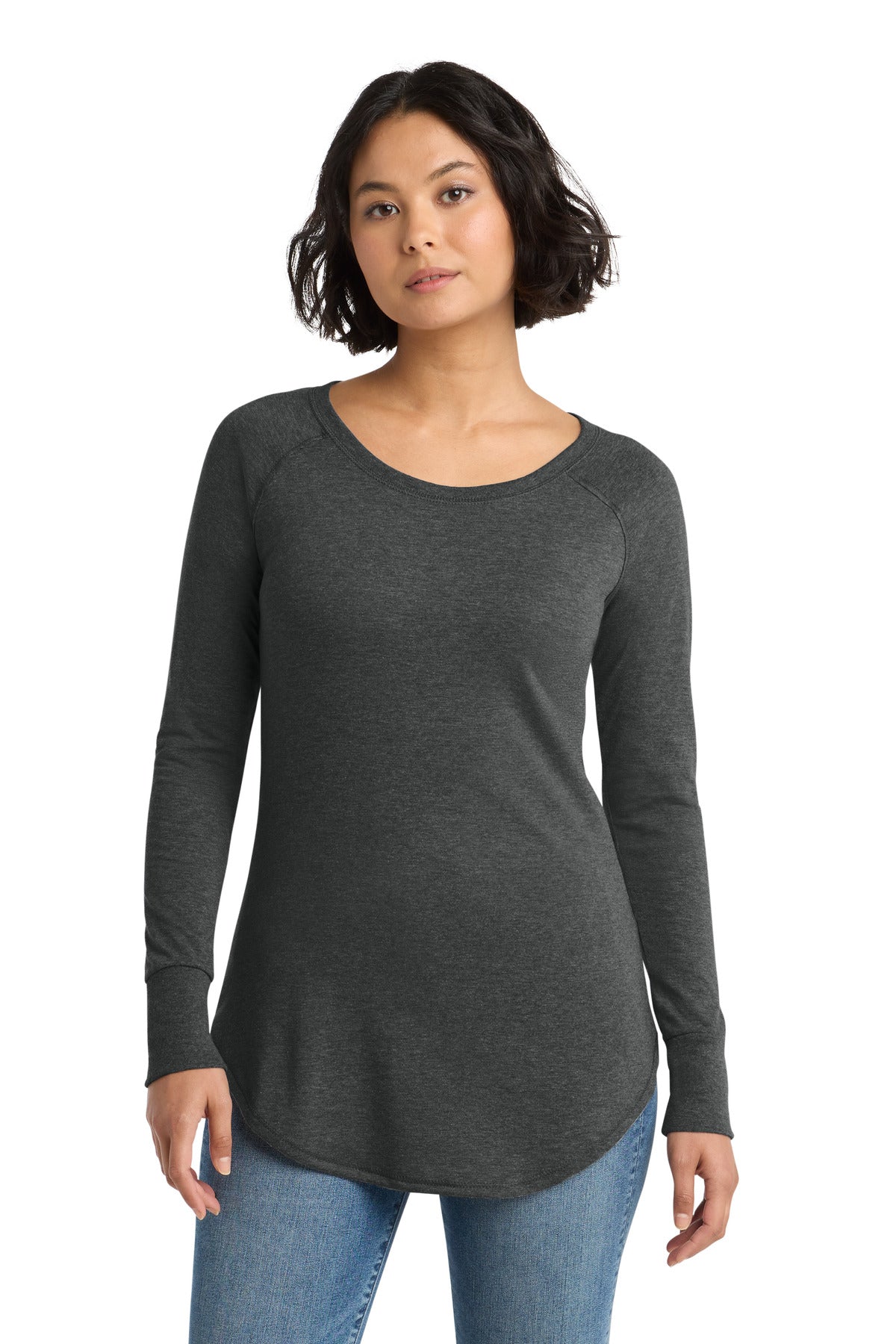Custom logo District ® Women's Perfect Tri ® Long Sleeve Tunic Tee. DT132L in Black Frost