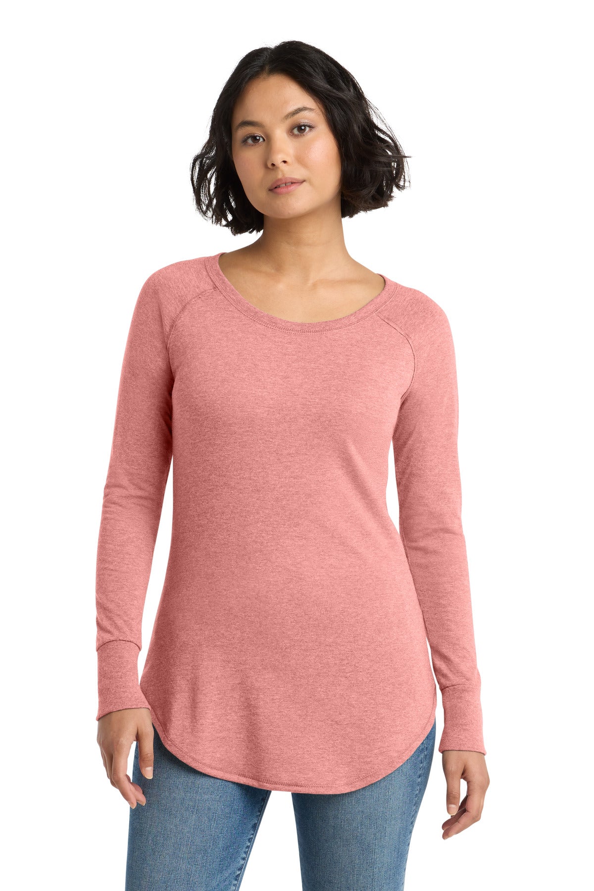 Custom logo District ® Women's Perfect Tri ® Long Sleeve Tunic Tee. DT132L in Blush Frost
