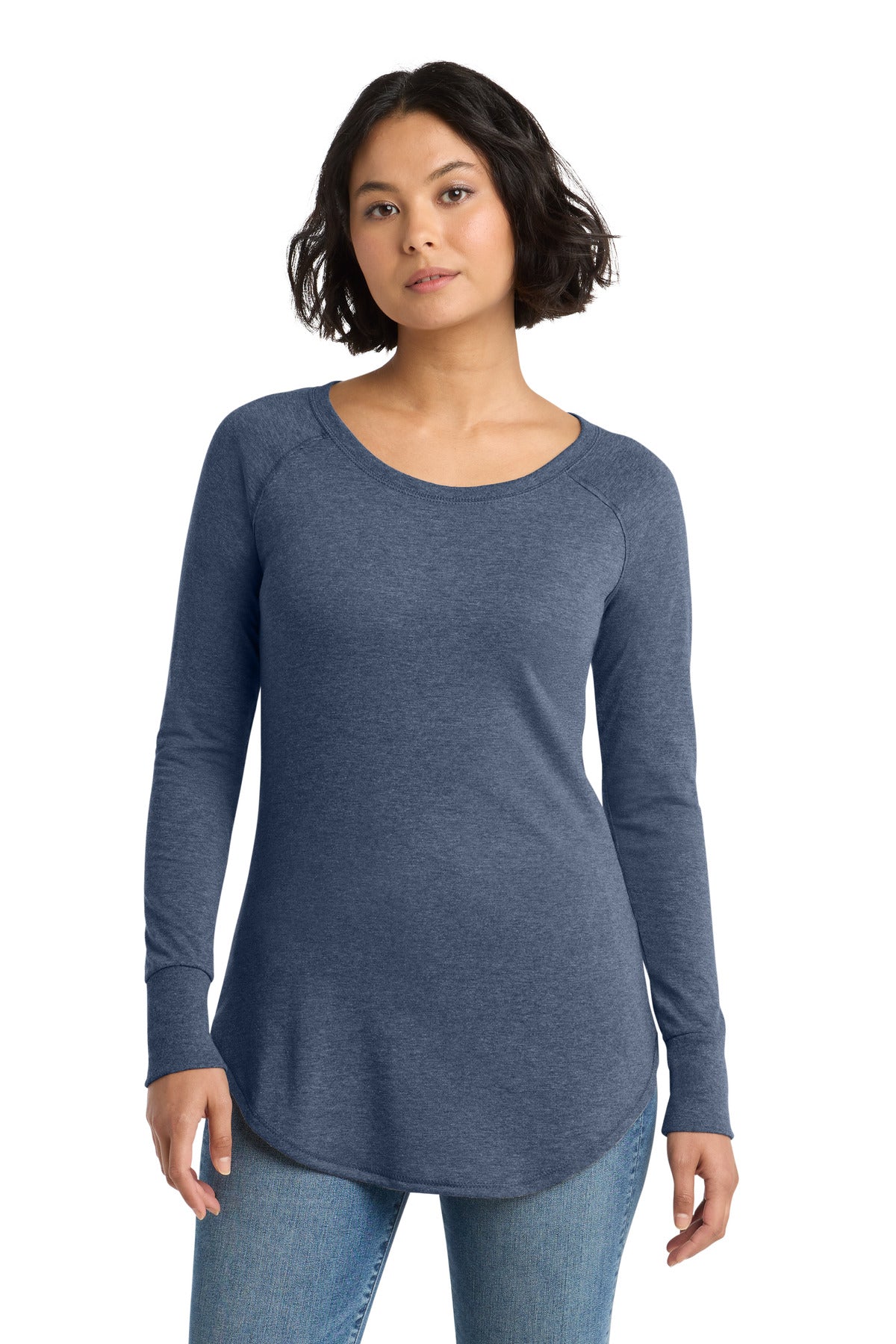 Custom logo District ® Women's Perfect Tri ® Long Sleeve Tunic Tee. DT132L in Navy Frost