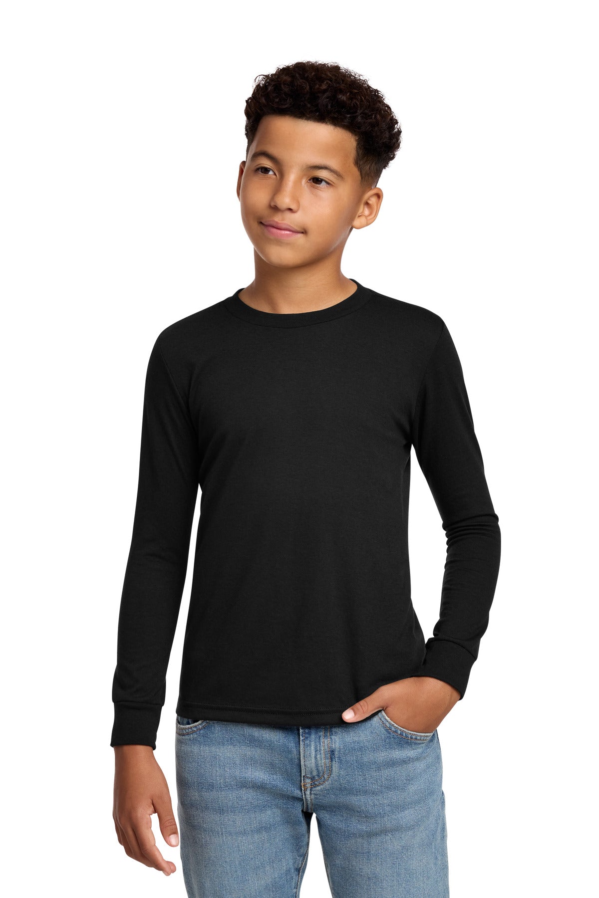 Custom logo District® Youth Perfect Tri® Long Sleeve Tee DT132Y in Black