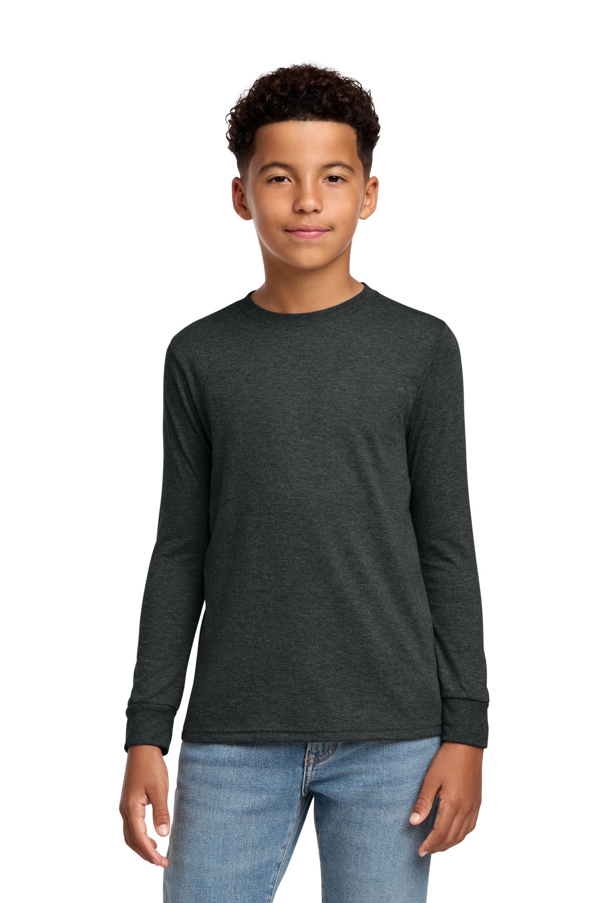 Custom logo District® Youth Perfect Tri® Long Sleeve Tee DT132Y in Black Frost