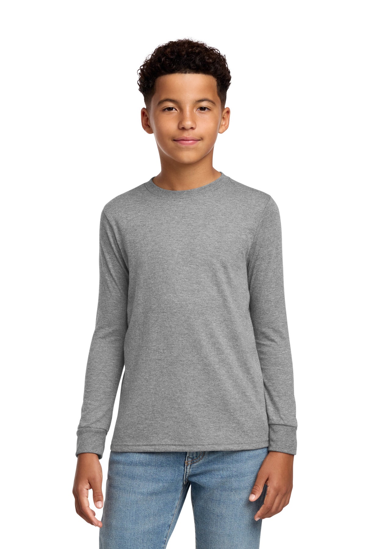Custom logo District® Youth Perfect Tri® Long Sleeve Tee DT132Y in Grey Frost