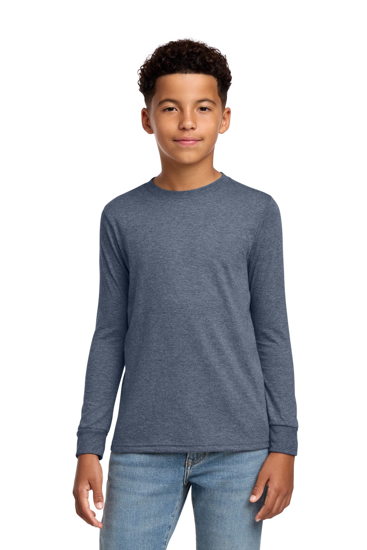Custom logo District® Youth Perfect Tri® Long Sleeve Tee DT132Y in Navy Frost