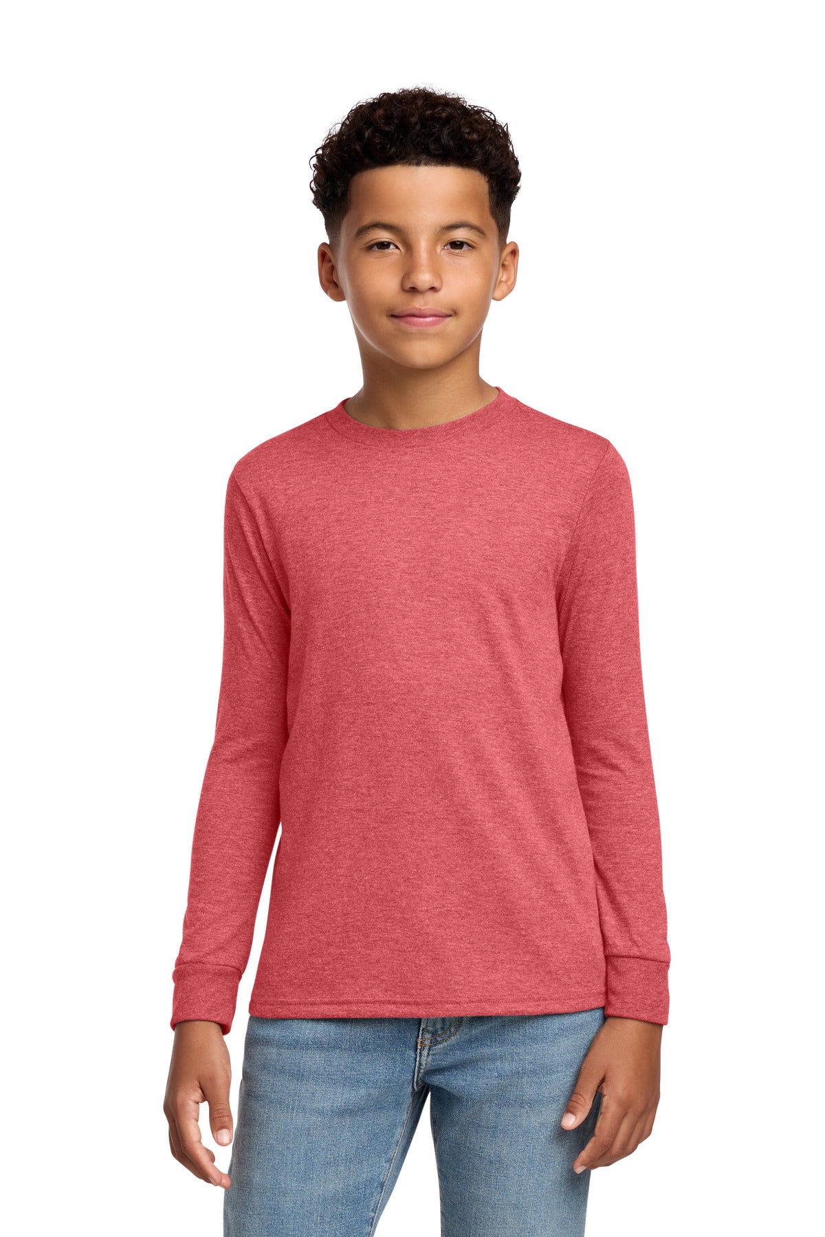Custom logo District® Youth Perfect Tri® Long Sleeve Tee DT132Y in Red Frost