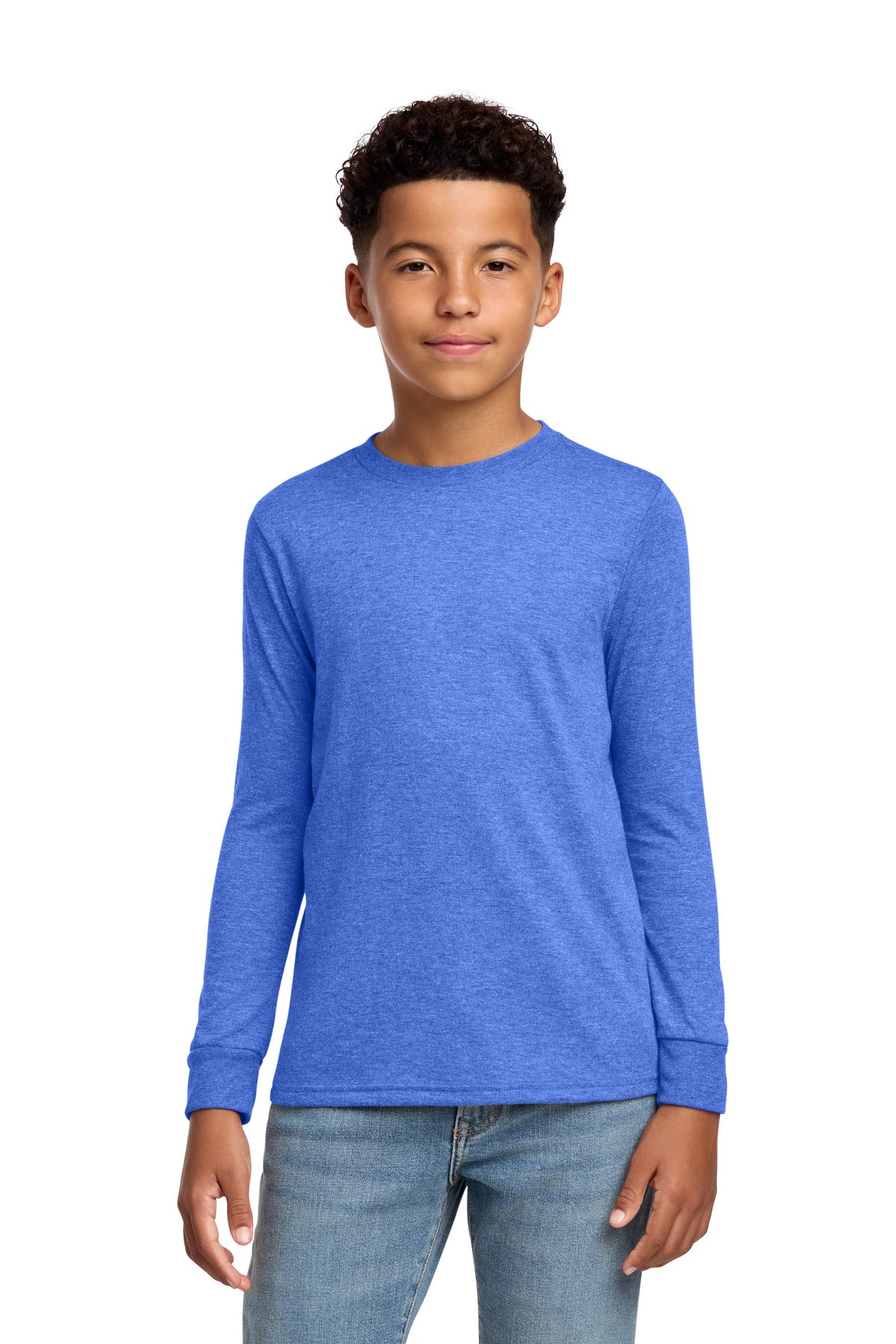 Custom logo District® Youth Perfect Tri® Long Sleeve Tee DT132Y in Royal Frost
