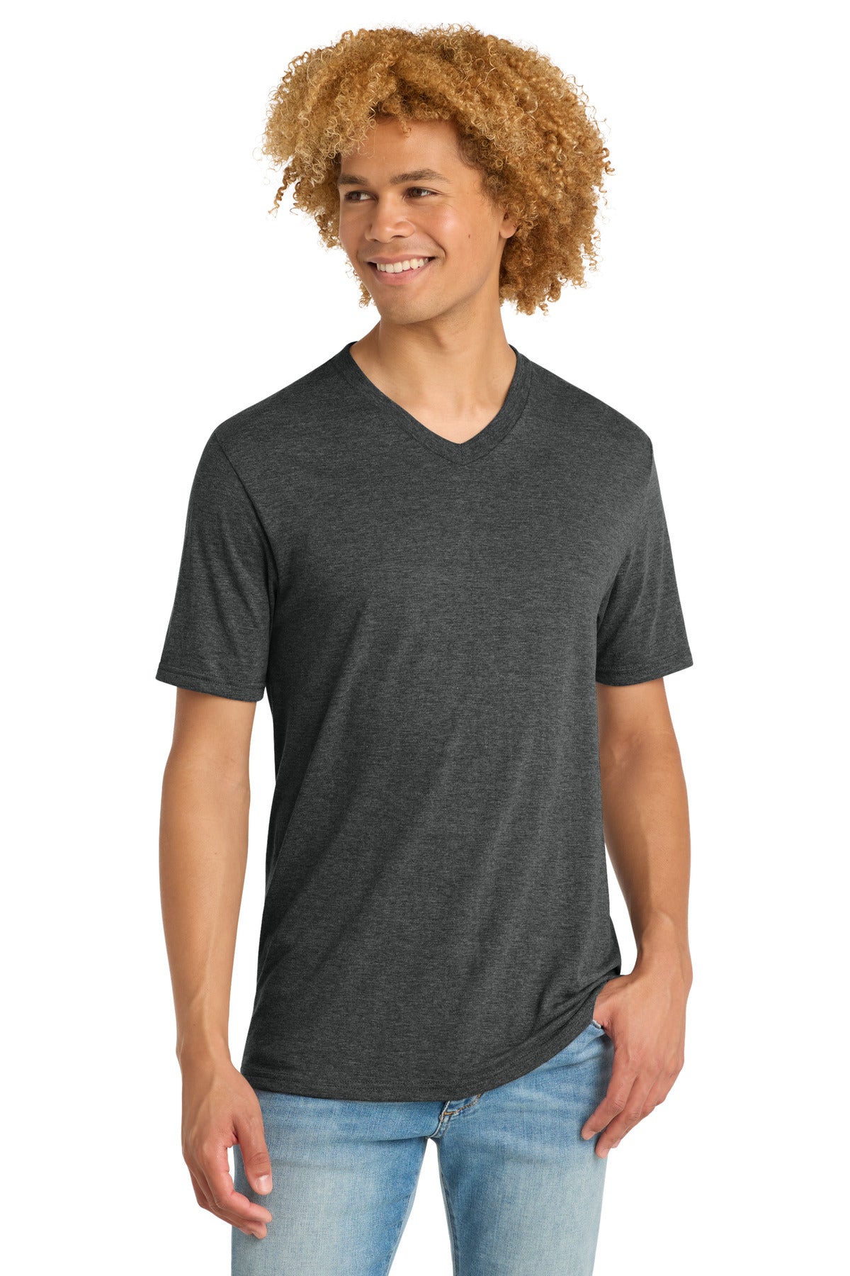 Custom logo District ®  Perfect Tri® V-Neck Tee. DT1350 in Black Frost