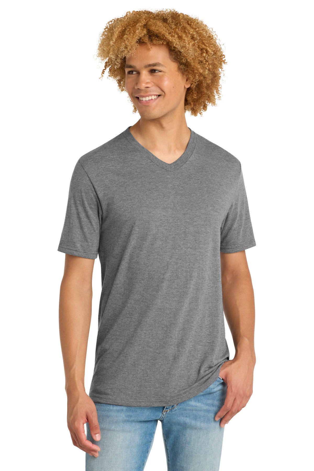 Custom logo District ®  Perfect Tri® V-Neck Tee. DT1350 in Grey Frost