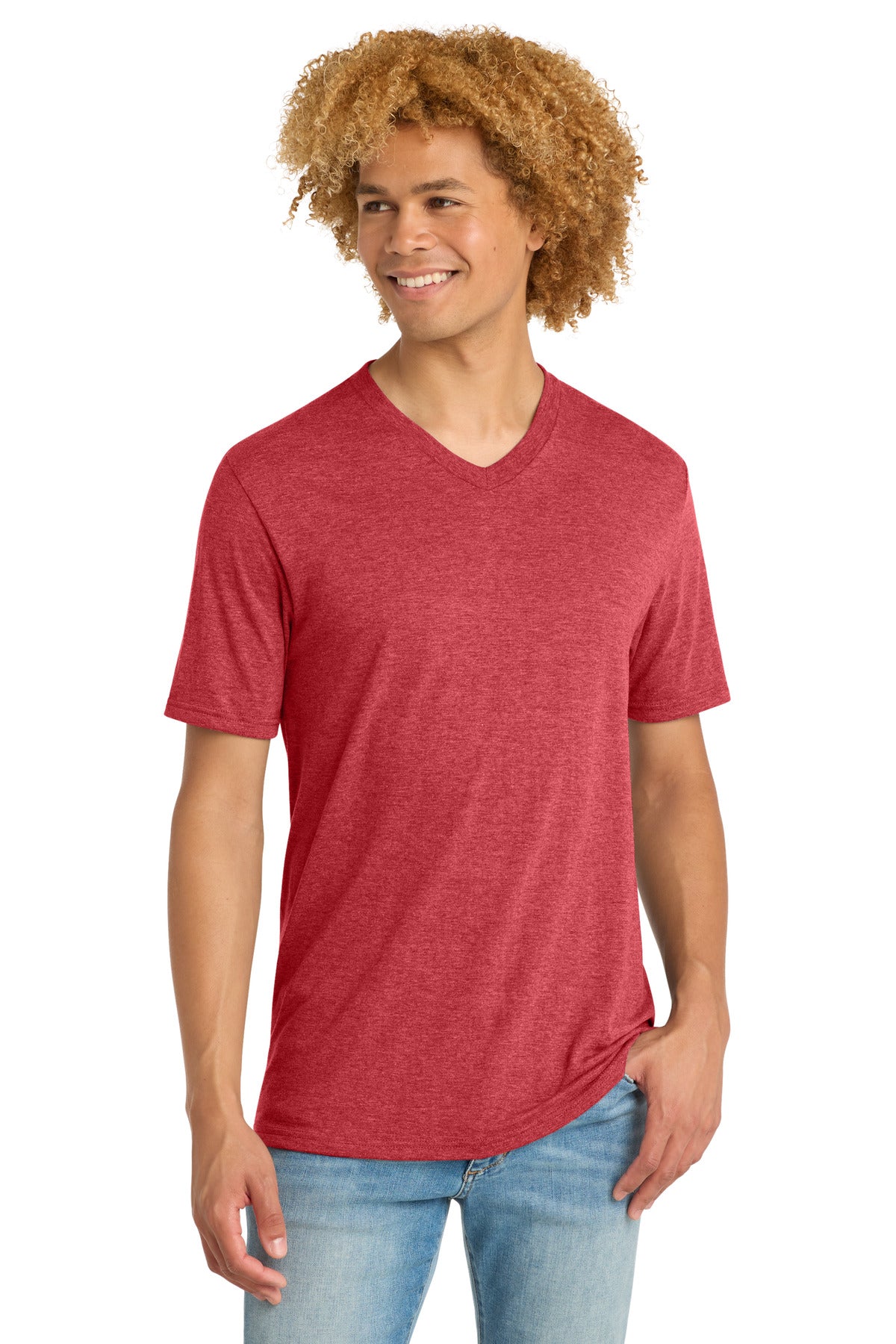 Custom logo District ®  Perfect Tri® V-Neck Tee. DT1350 in Red Frost