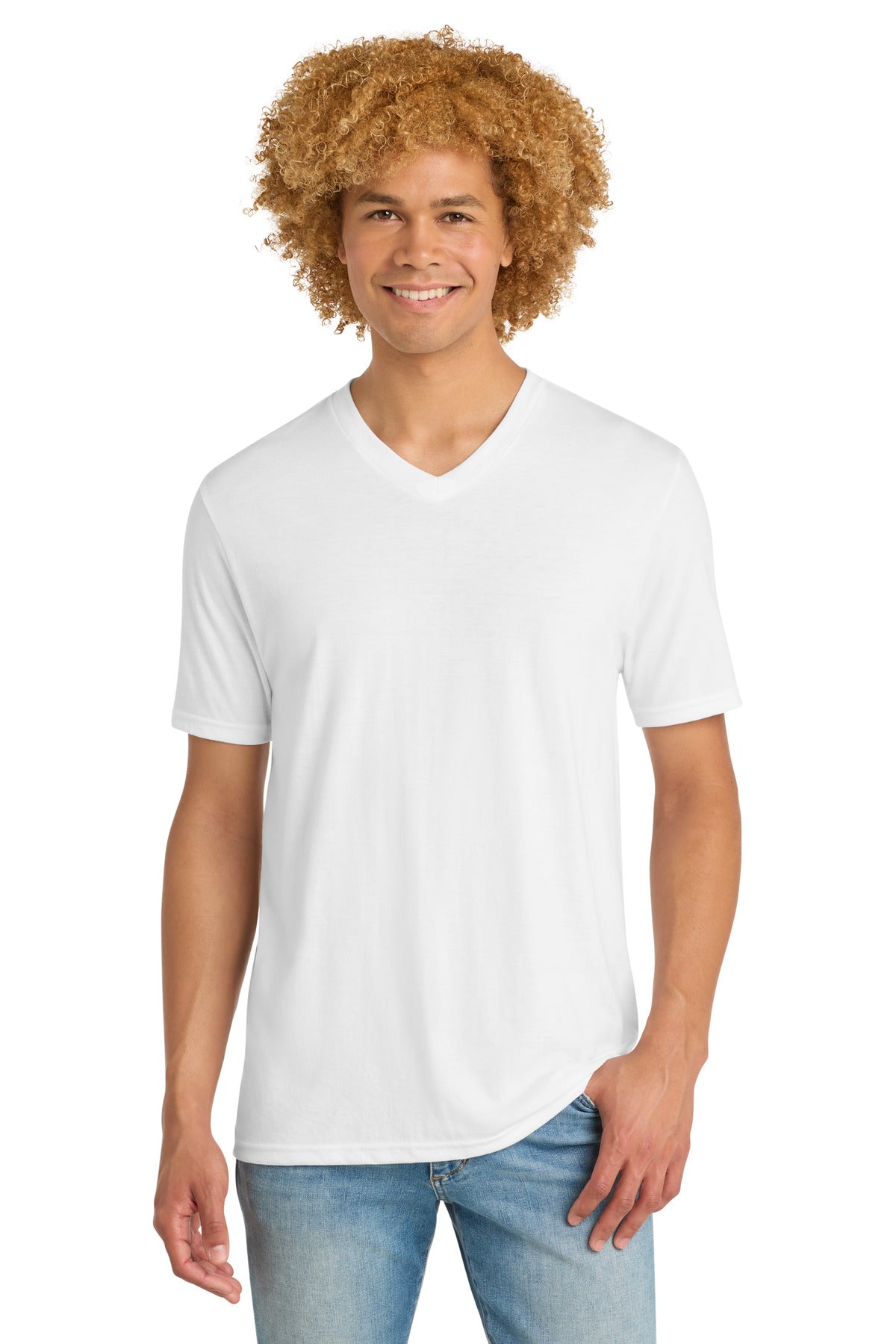 Custom logo District ®  Perfect Tri® V-Neck Tee. DT1350 in White