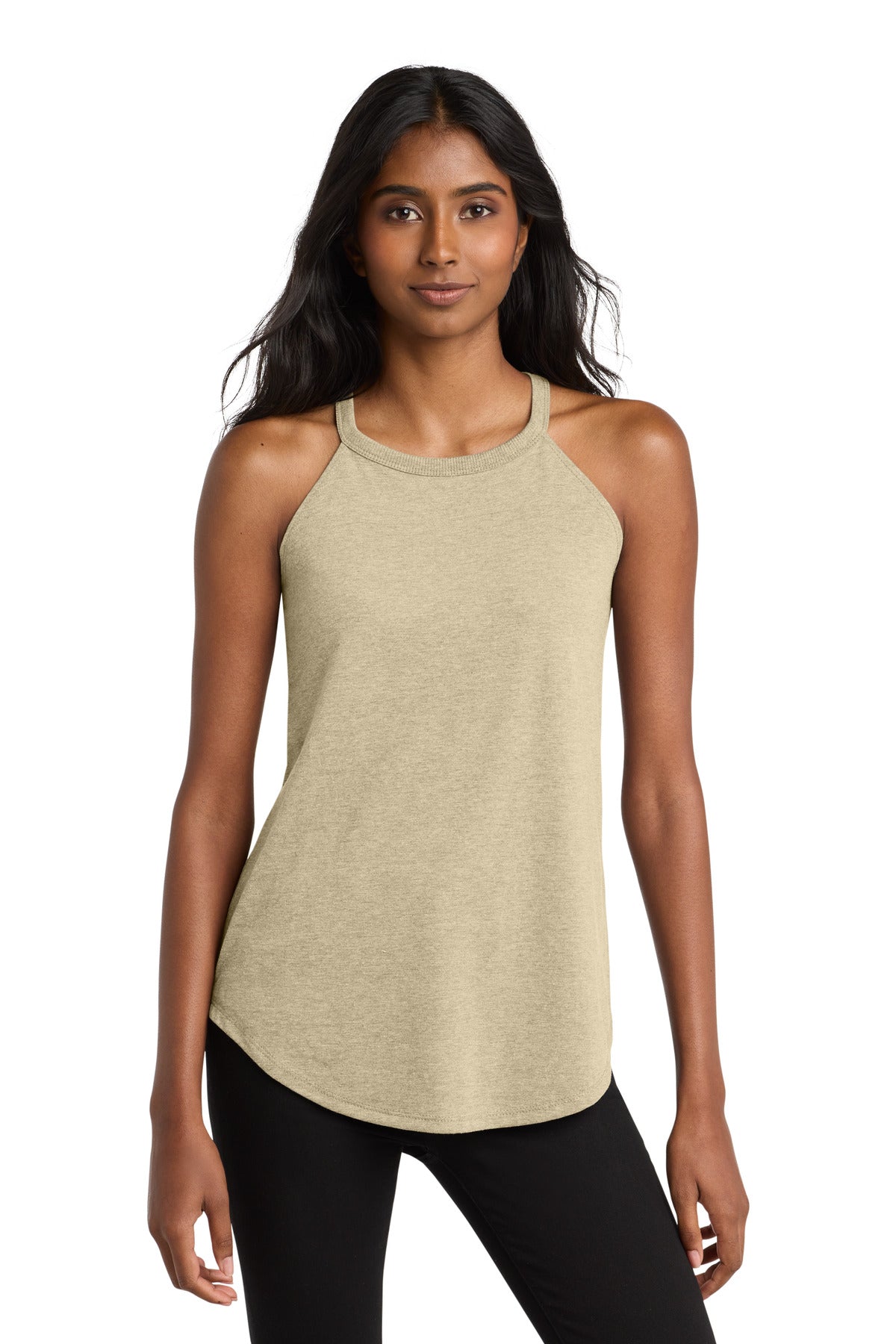 Custom logo District  ® Women's Perfect Tri ® Rocker Tank. DT137L in Desert Tan Heather