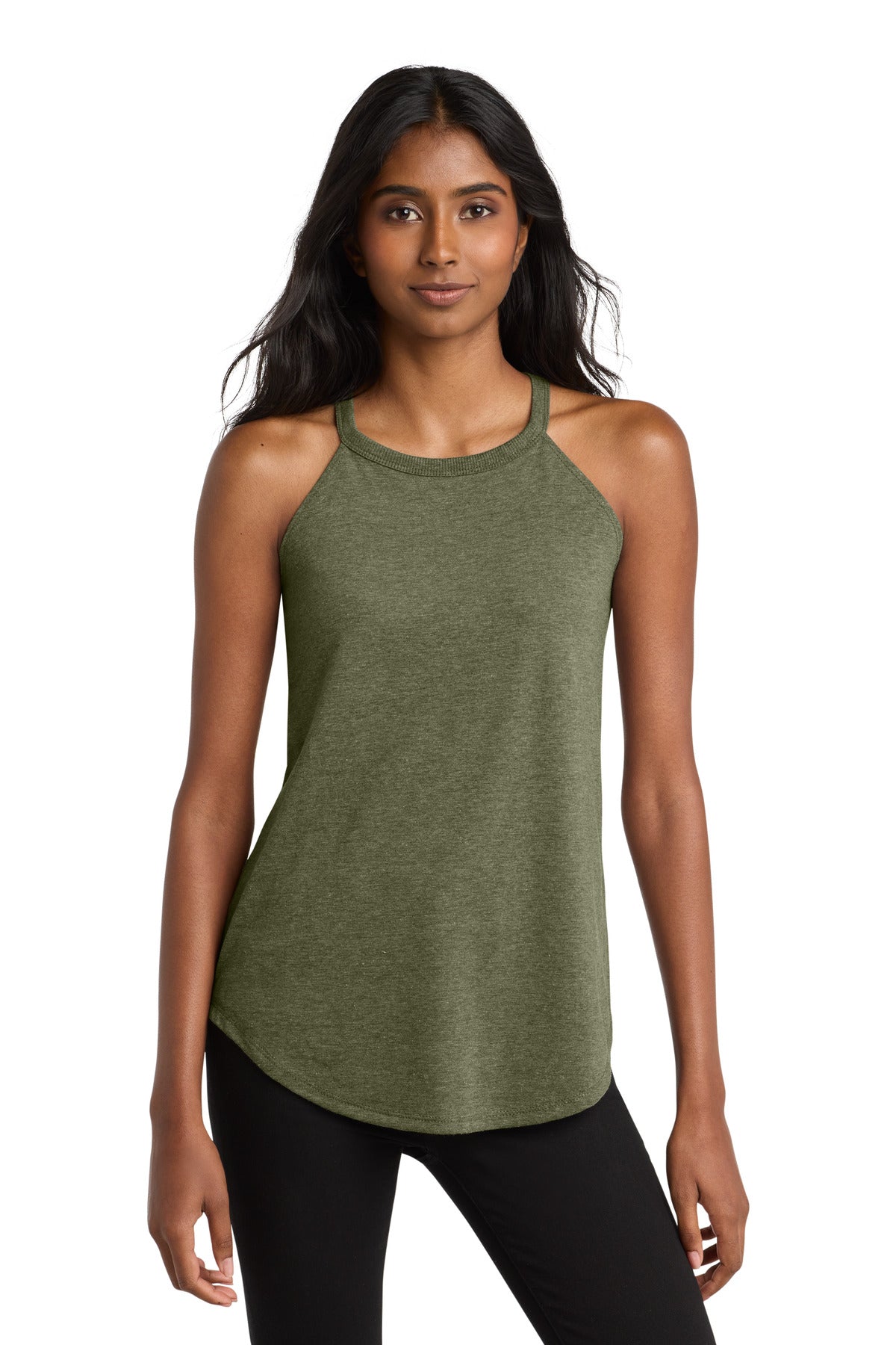 Custom logo District  ® Women's Perfect Tri ® Rocker Tank. DT137L in Military Green Frost