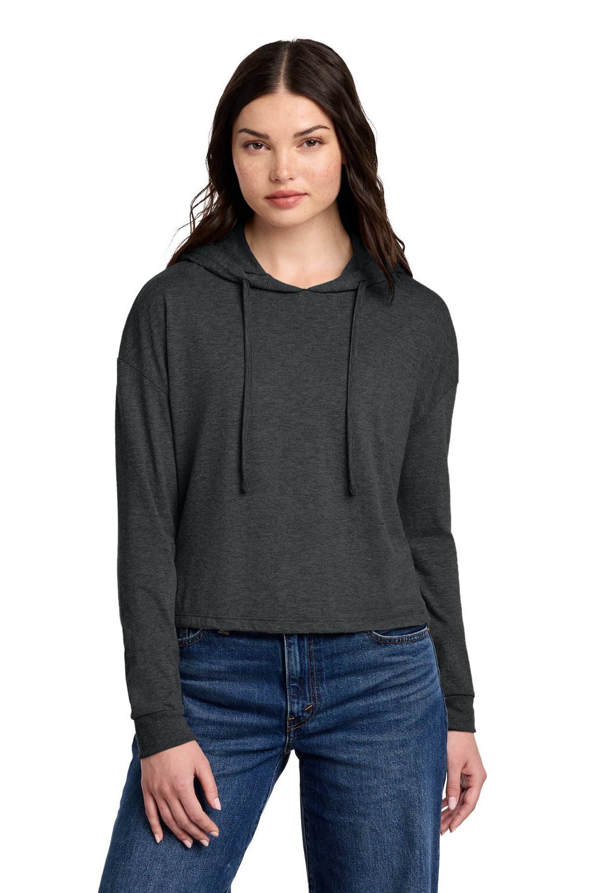 Custom logo District® Women's Perfect Tri® Midi Long Sleeve Hoodie DT1390L in Black Frost