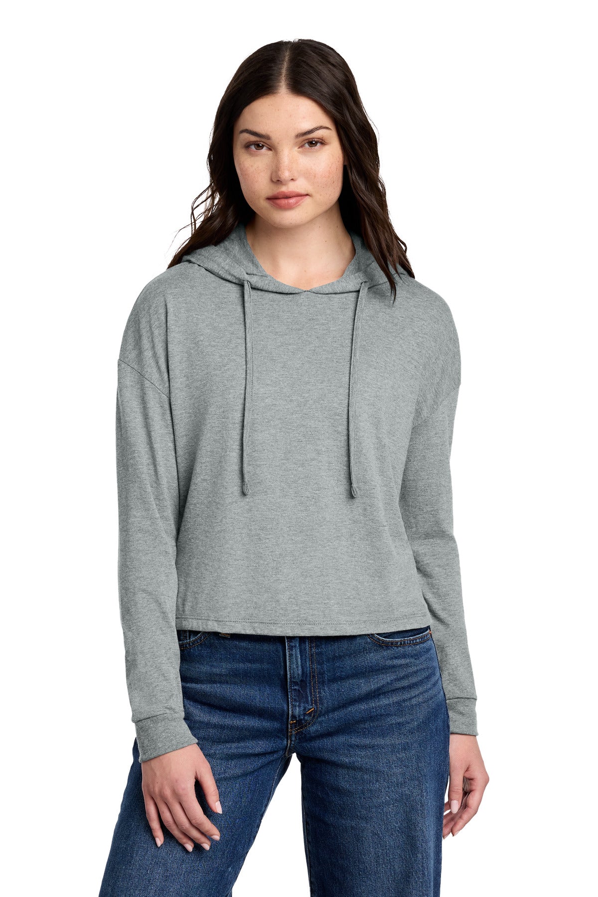 Custom logo District® Women's Perfect Tri® Midi Long Sleeve Hoodie DT1390L in Grey Frost