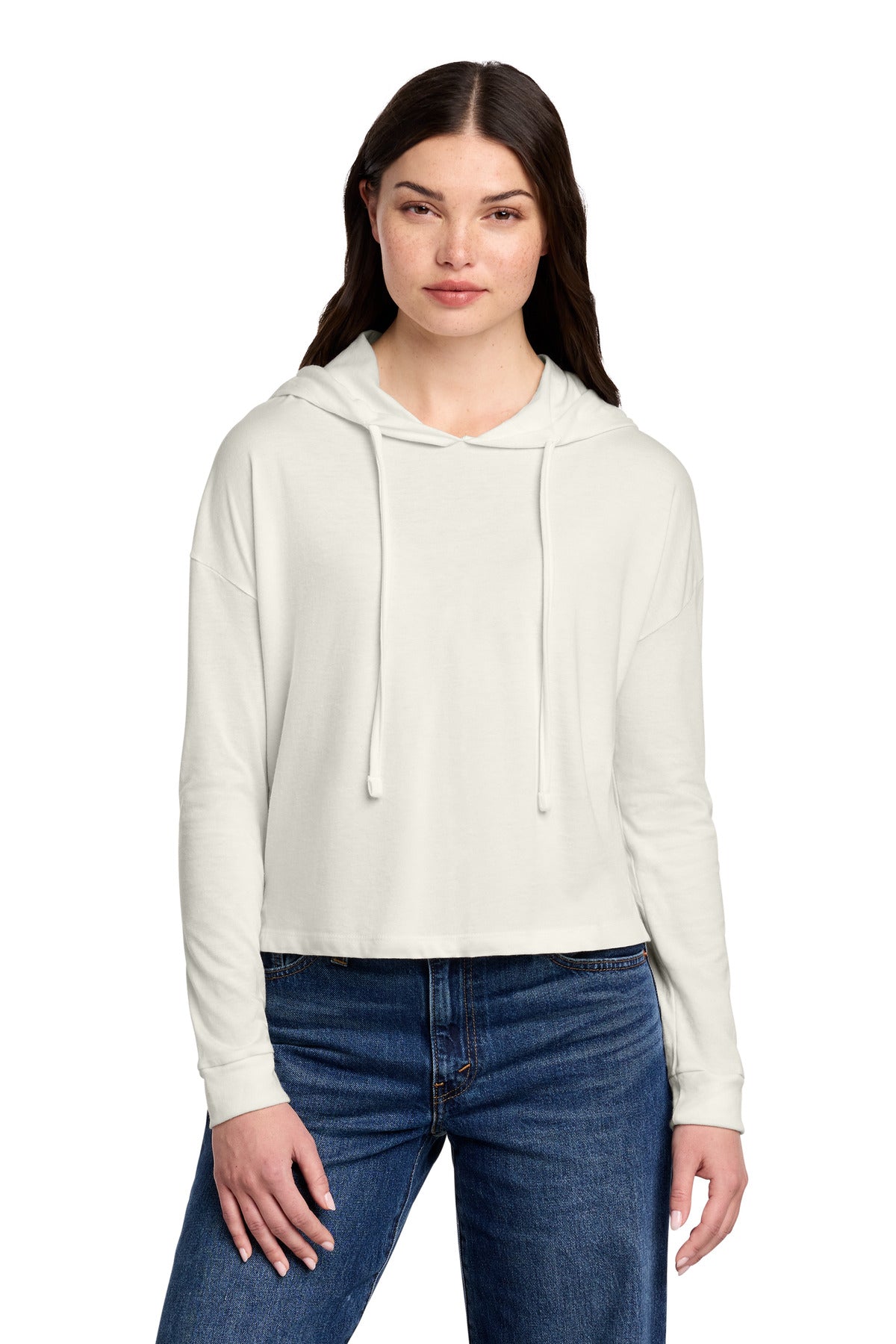 Custom logo District® Women's Perfect Tri® Midi Long Sleeve Hoodie DT1390L in Natural