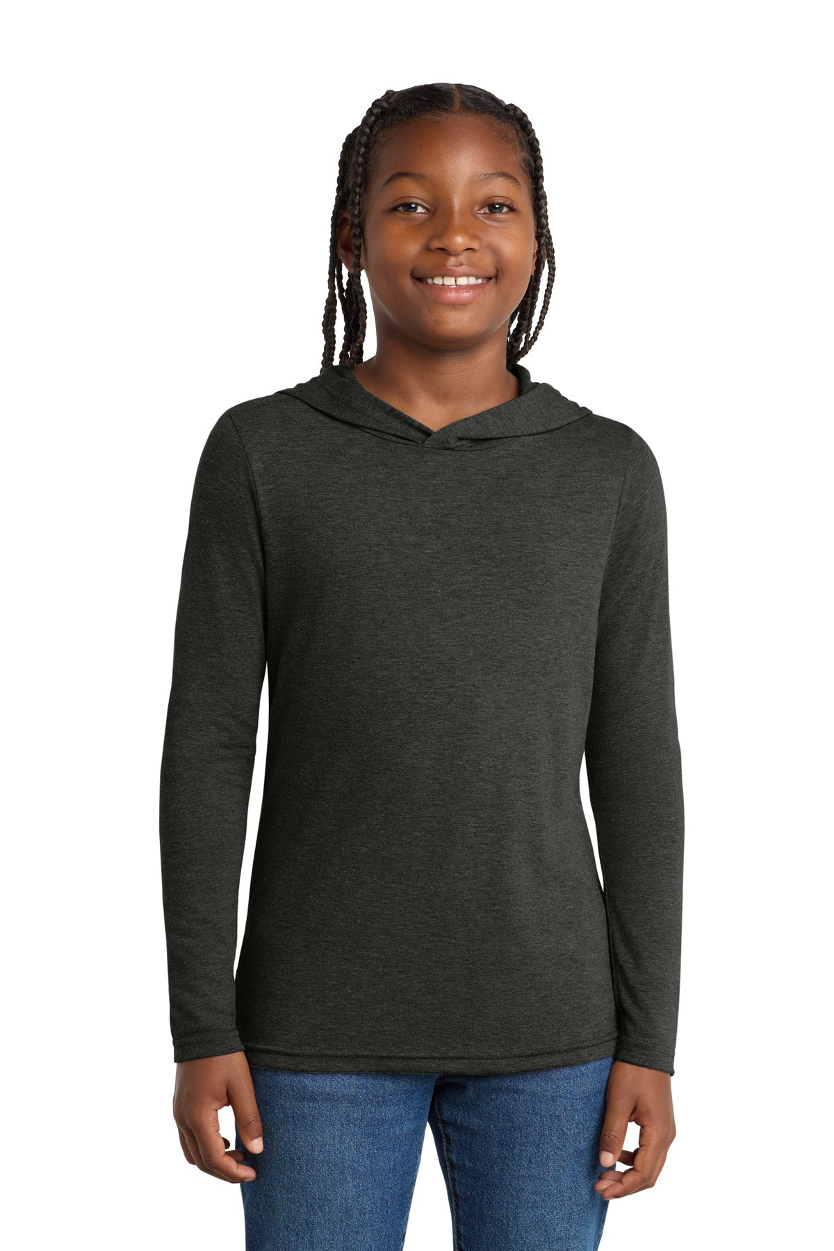 Custom logo District ® Youth Perfect Tri ® Long Sleeve Hoodie DT139Y in Black Frost