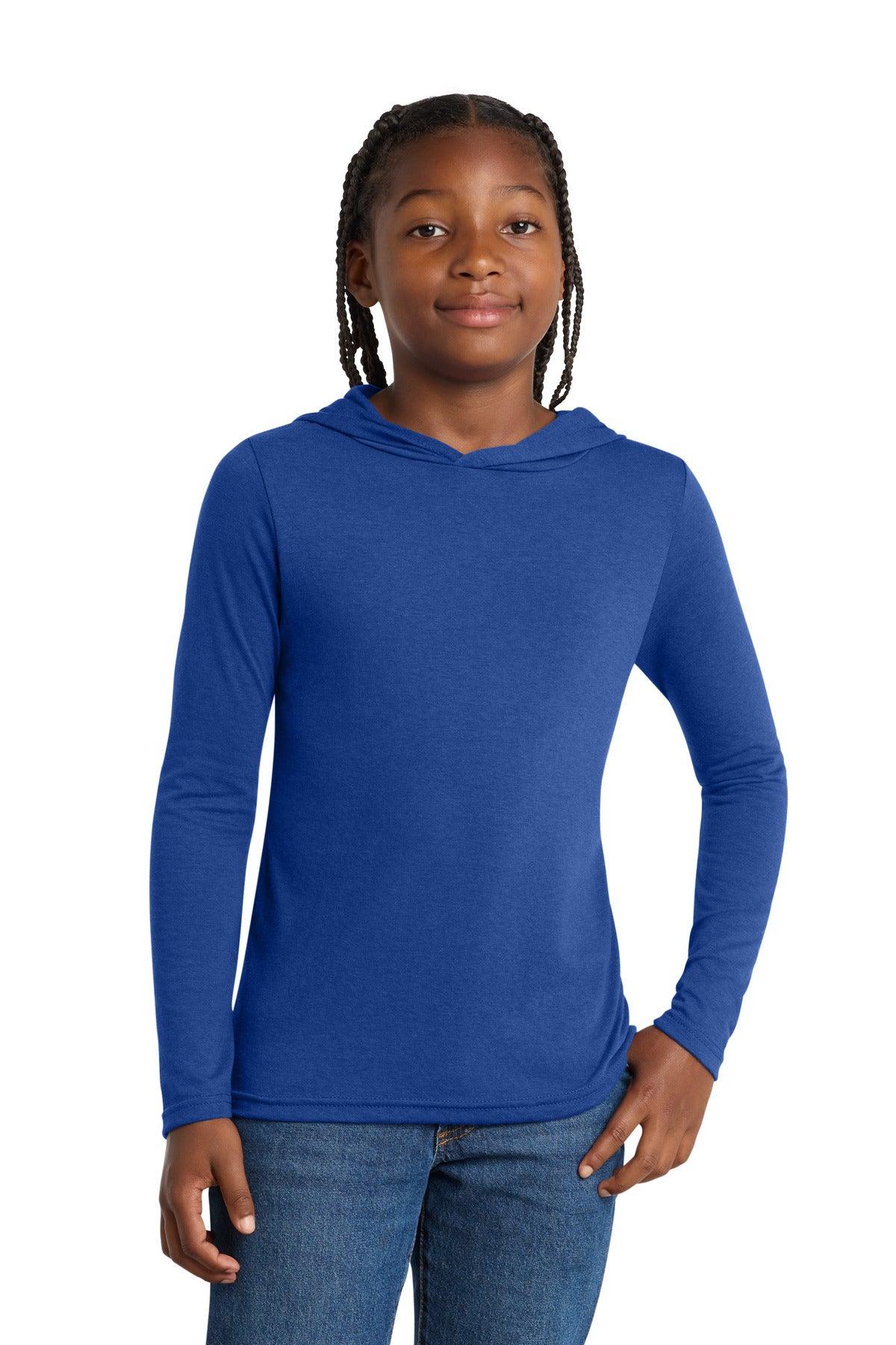 Custom logo District ® Youth Perfect Tri ® Long Sleeve Hoodie DT139Y in Deep Royal