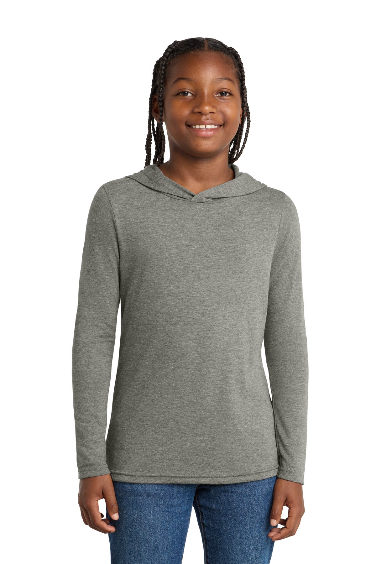 Custom logo District ® Youth Perfect Tri ® Long Sleeve Hoodie DT139Y in Grey Frost