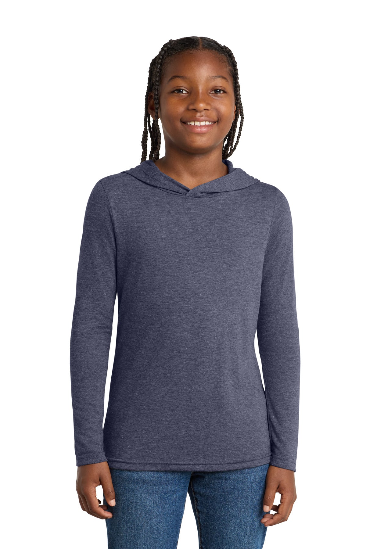 Custom logo District ® Youth Perfect Tri ® Long Sleeve Hoodie DT139Y in Navy Frost
