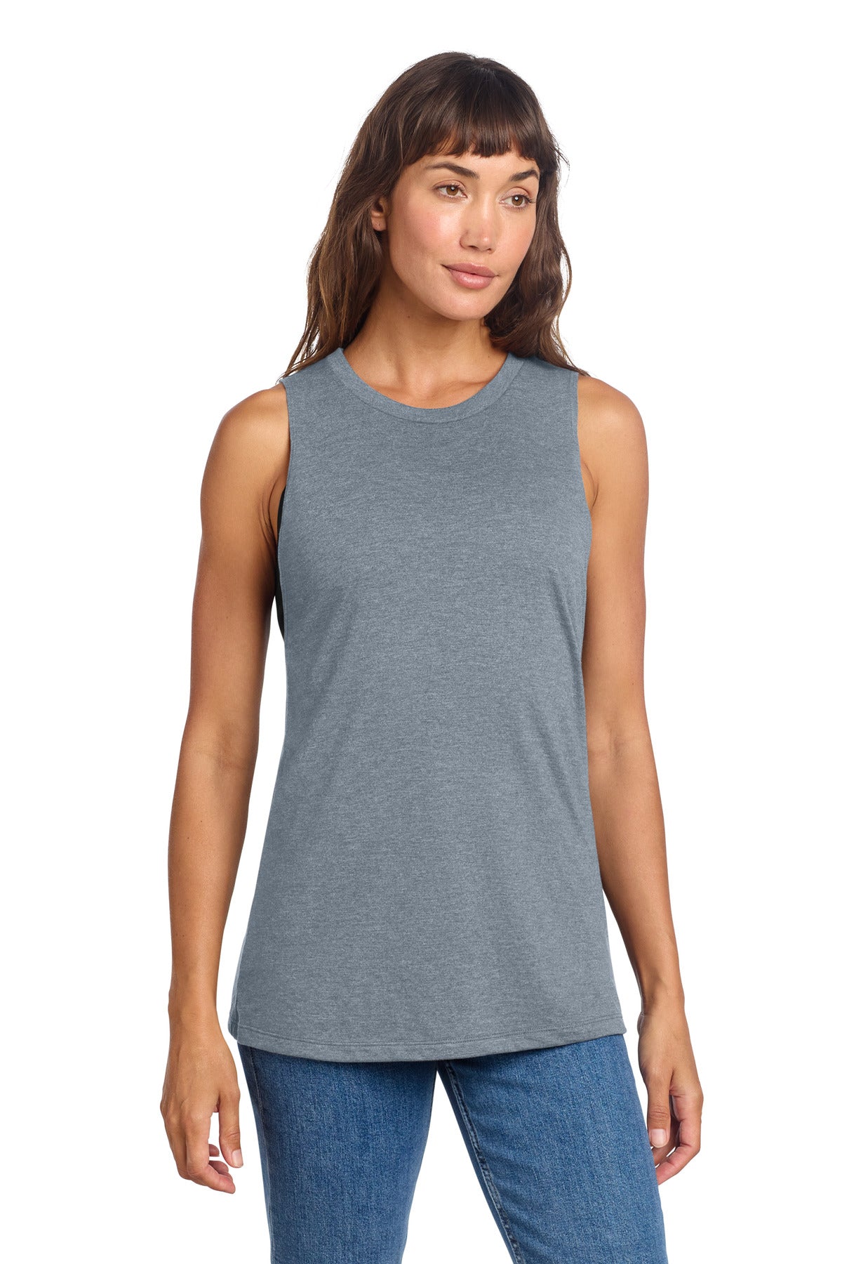 Custom logo District® Women's Perfect Tri® Muscle Tank DT153 in Flint Blue Heather