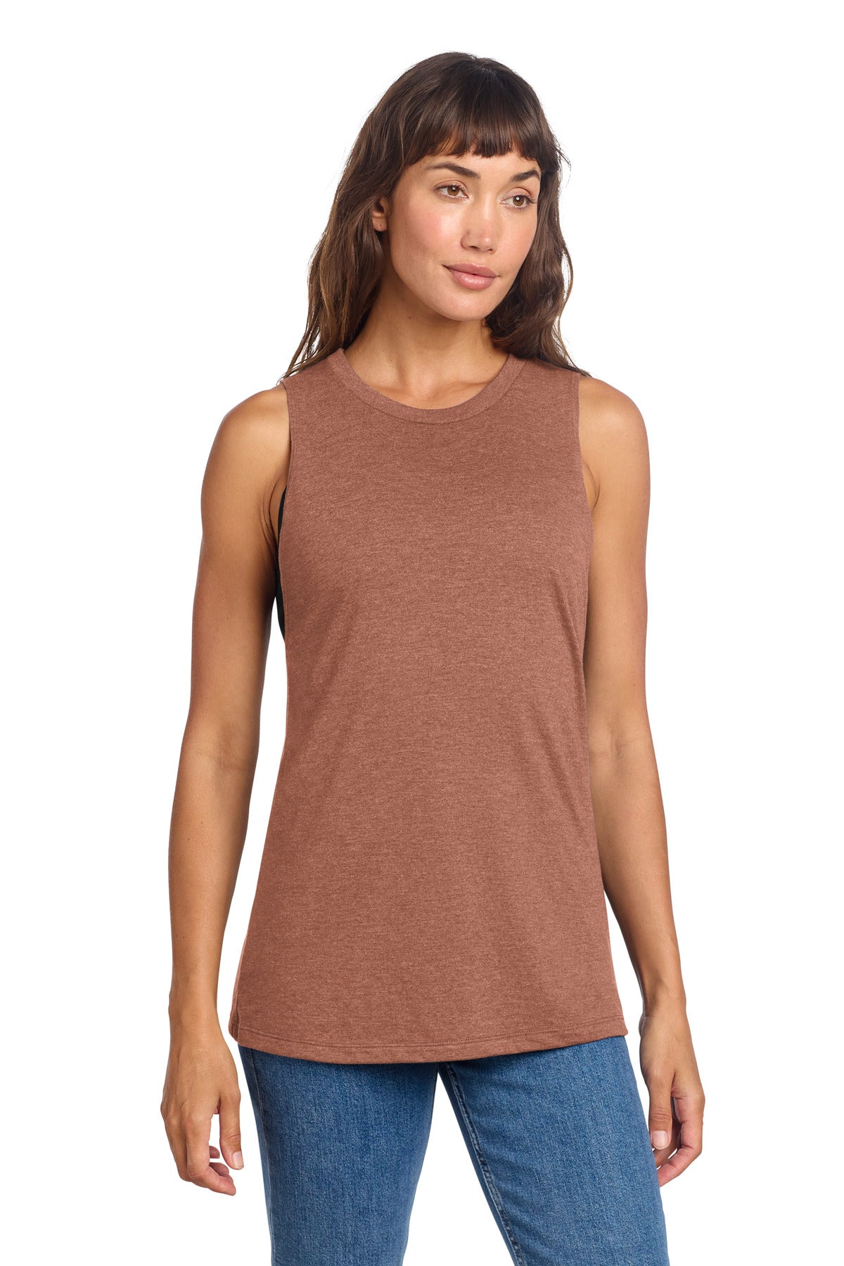 Custom logo District® Women's Perfect Tri® Muscle Tank DT153 in Heathered Russet