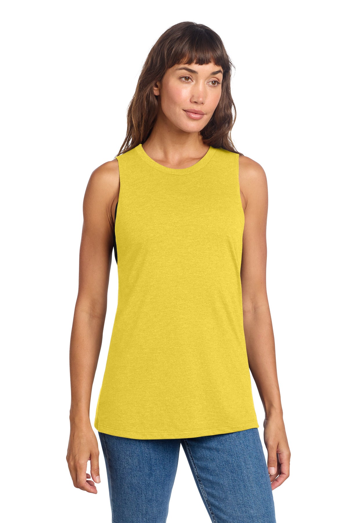 Custom logo District® Women's Perfect Tri® Muscle Tank DT153 in Ochre Yellow Heather