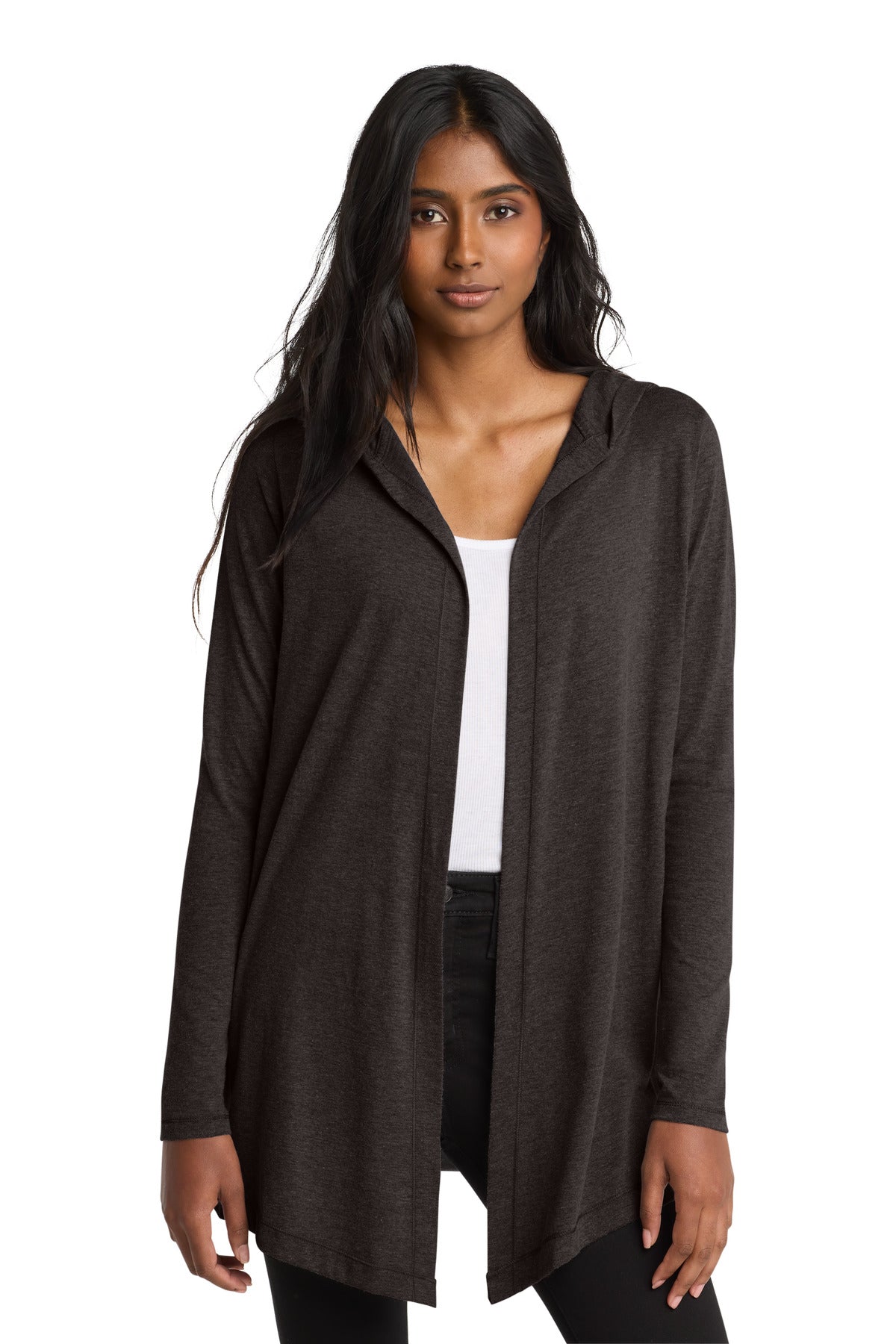 Custom logo District ® Women's Perfect Tri ® Hooded Cardigan. DT156 in Black Frost