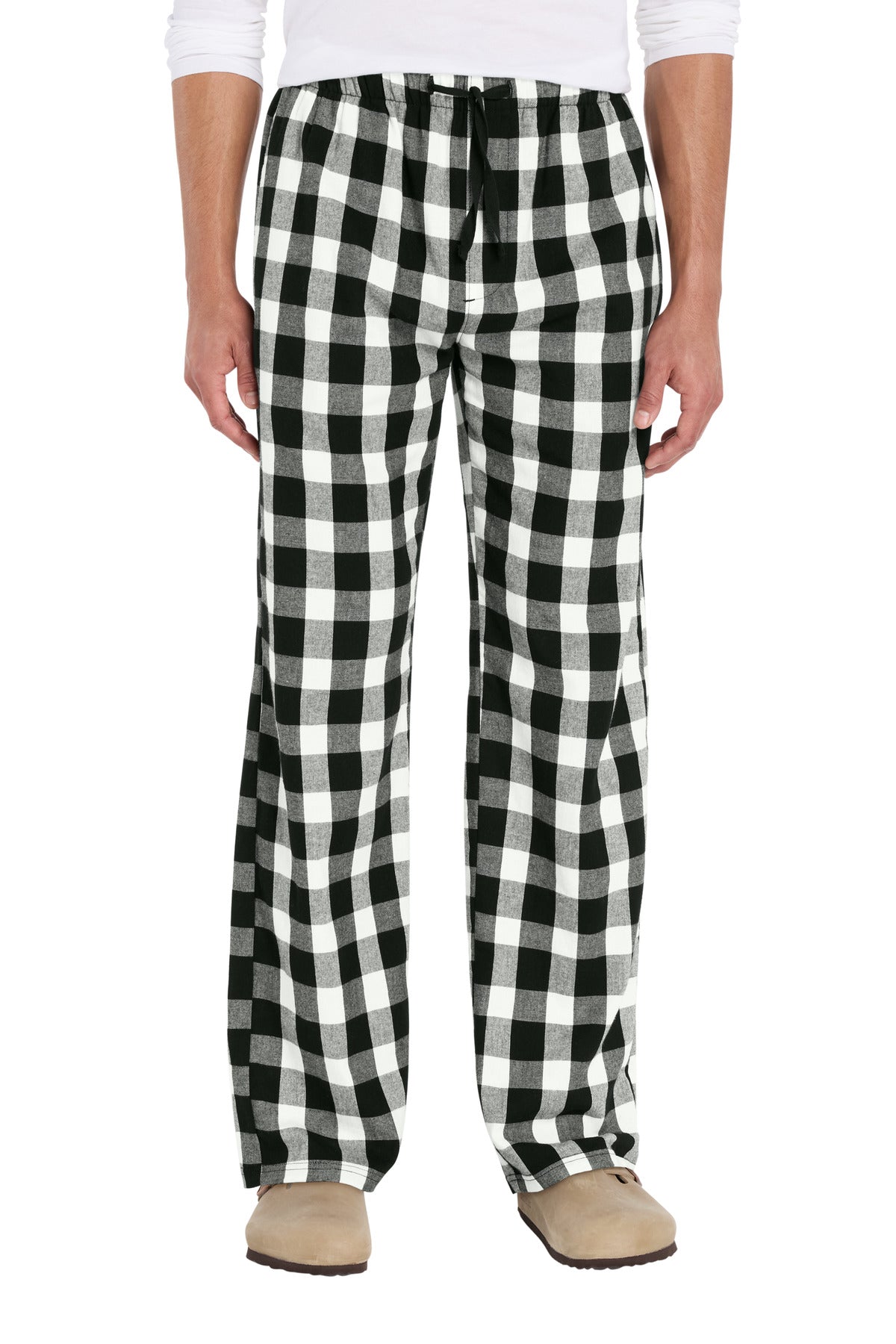 Custom logo District® Flannel Pocket Pant DT1810 in Black/ White Buffalo Check