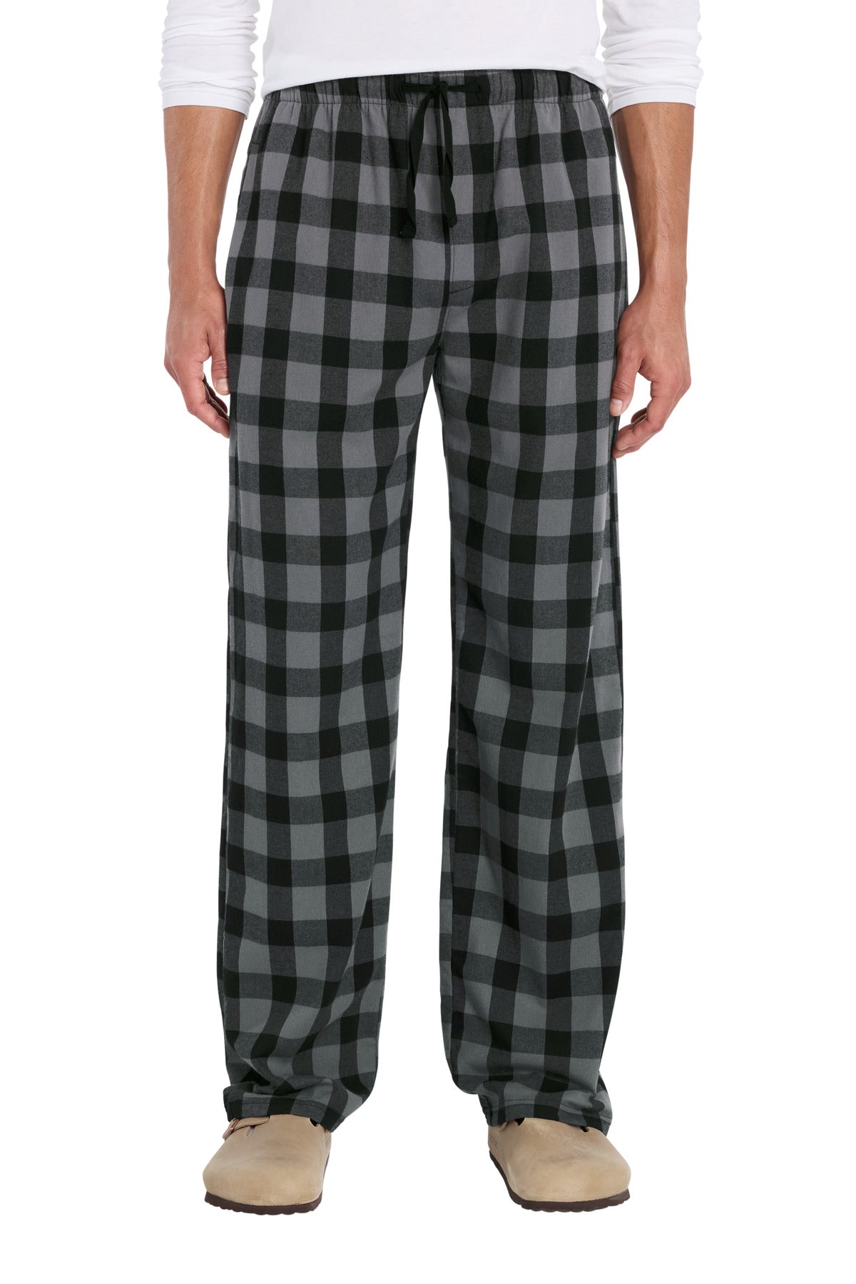 Custom logo District® Flannel Pocket Pant DT1810 in Grey/ Black Buffalo Check