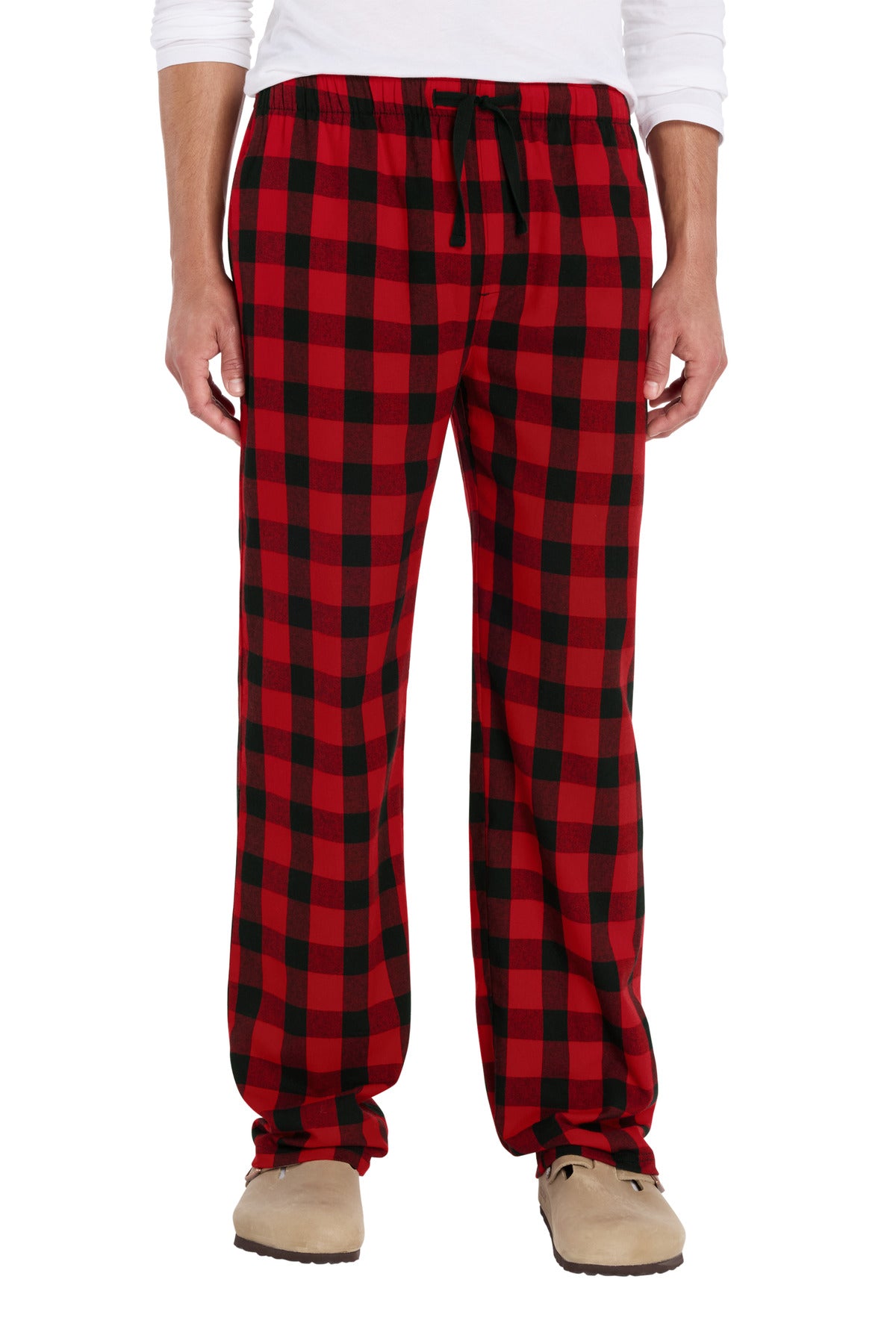 Custom logo District® Flannel Pocket Pant DT1810 in Red/ Black Buffalo Check