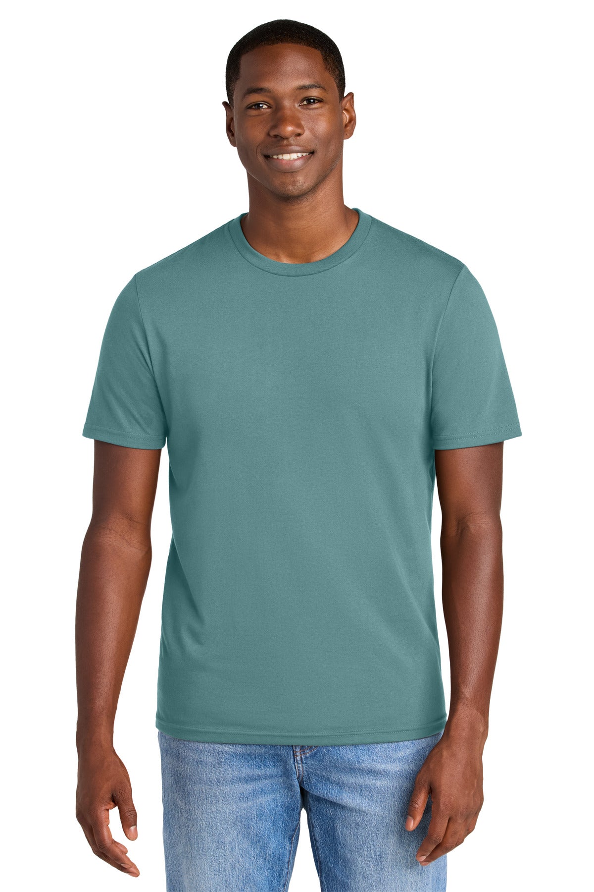 Custom logo District® Perfect Weight® CVC Tee DT184 in Bluestone