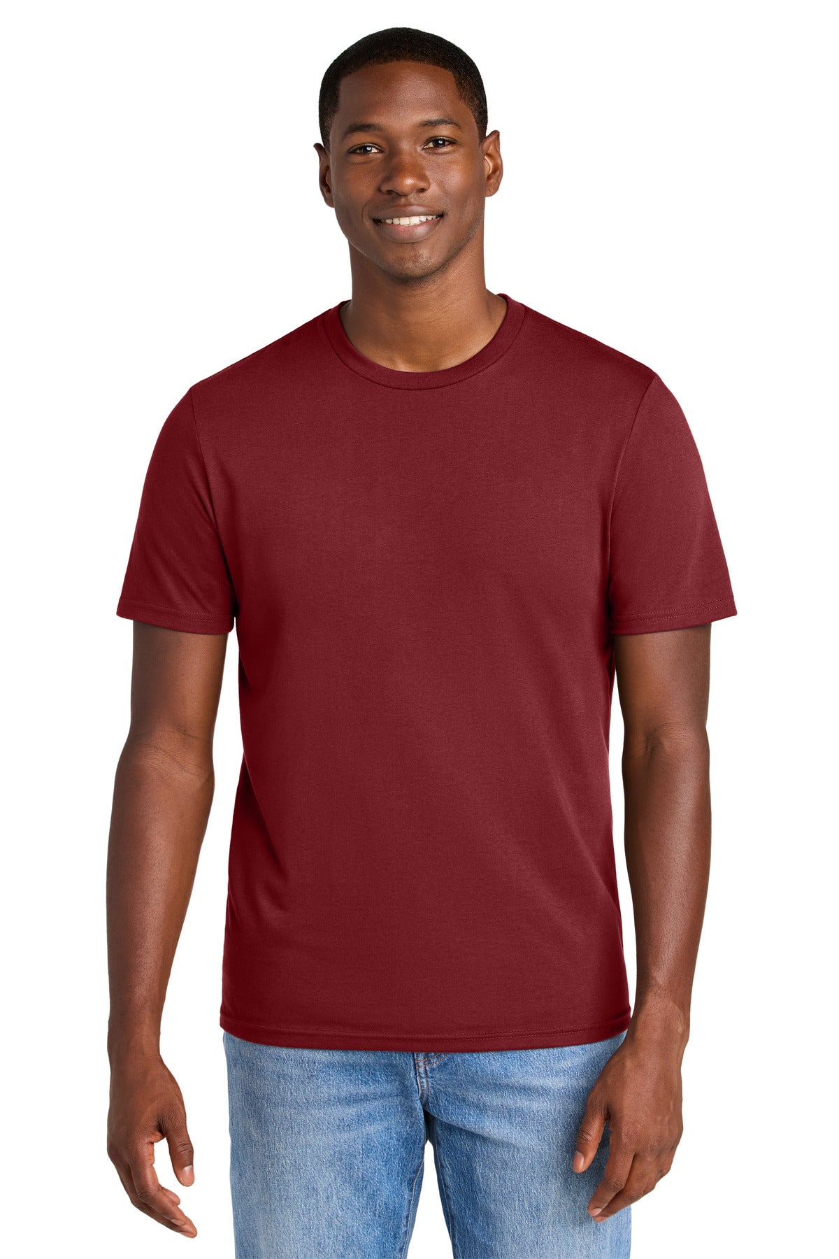 Custom logo District® Perfect Weight® CVC Tee DT184 in Garnet