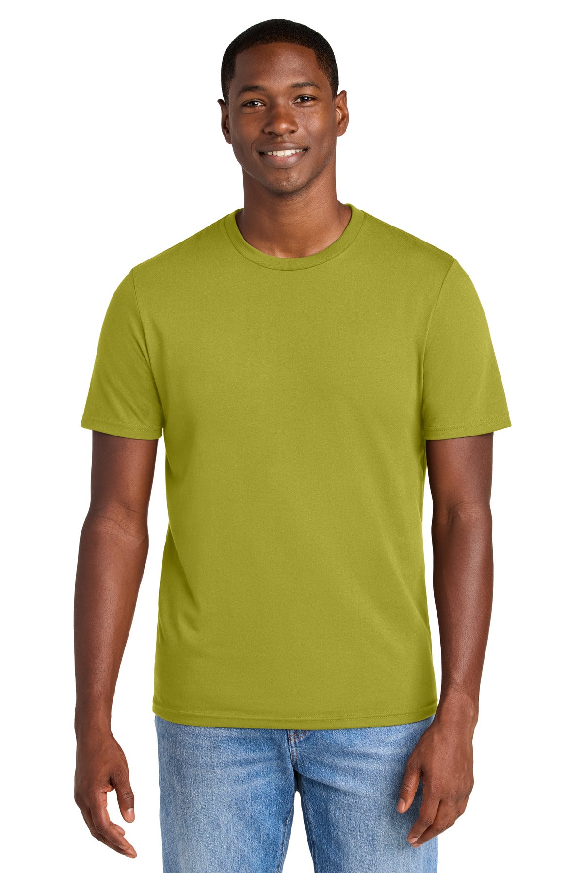 Custom logo District® Perfect Weight® CVC Tee DT184 in Golden Cypress Green