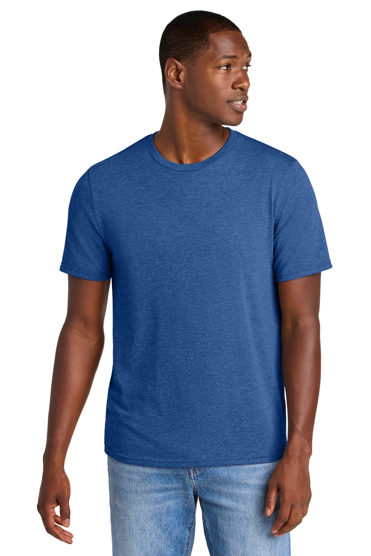 Custom logo District® Perfect Weight® CVC Tee DT184 in Heathered Deep Royal