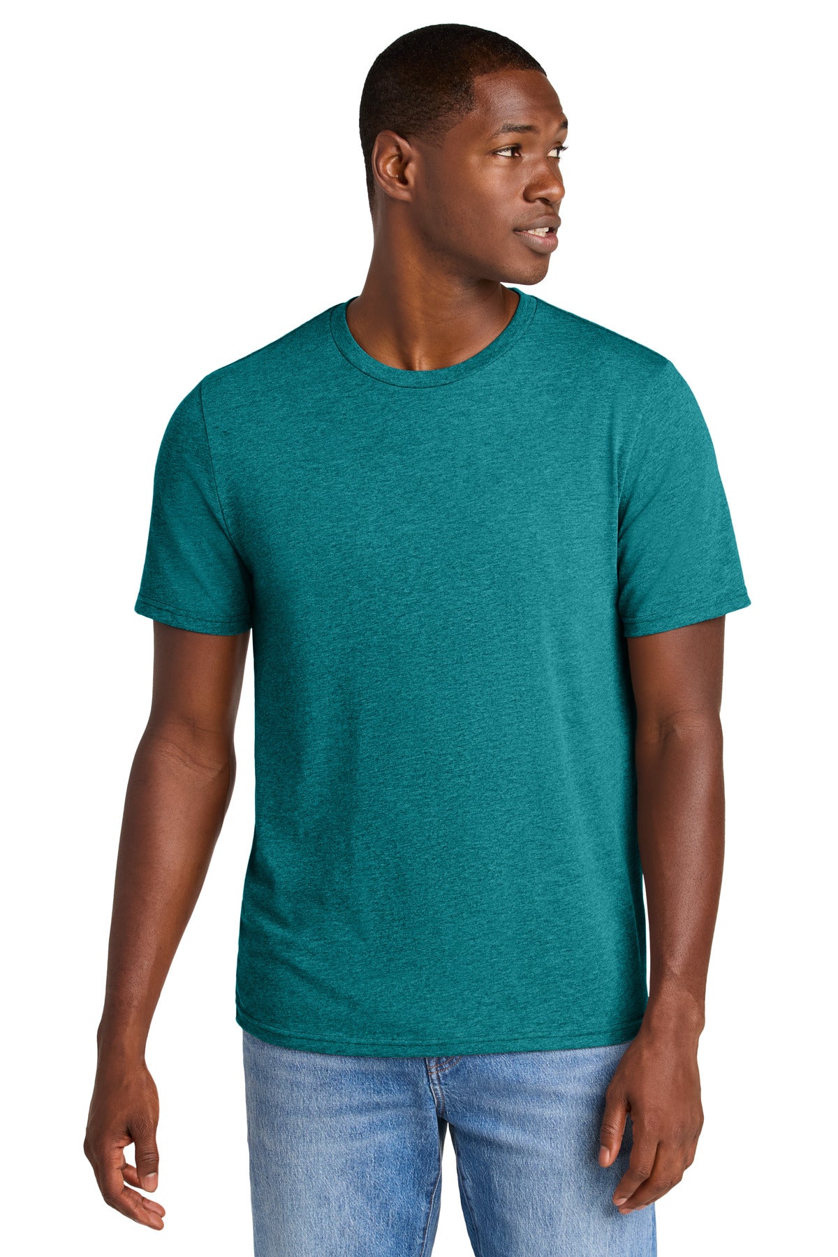 Custom logo District® Perfect Weight® CVC Tee DT184 in Heathered Teal
