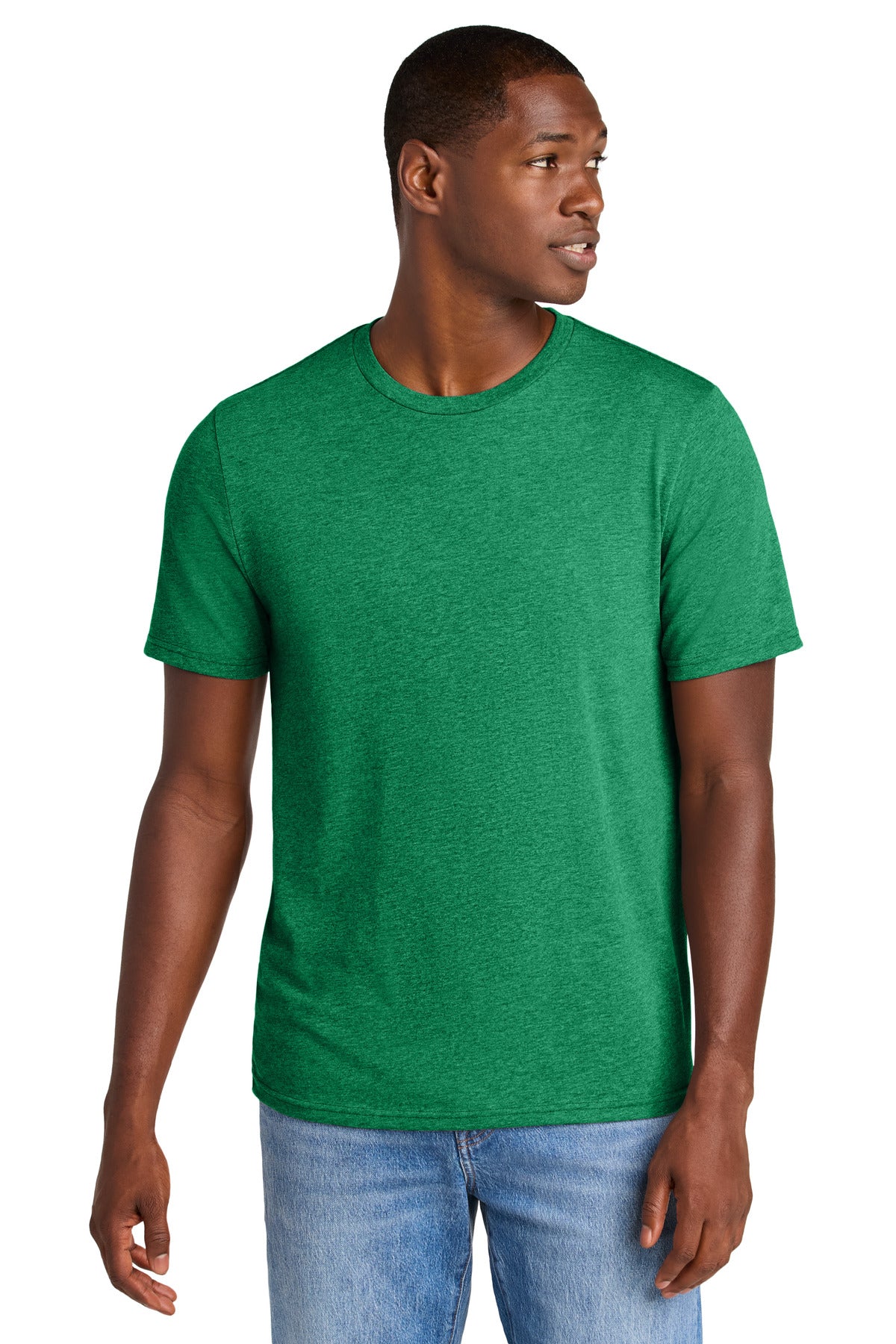 Custom logo District® Perfect Weight® CVC Tee DT184 in Meadow Green Heather