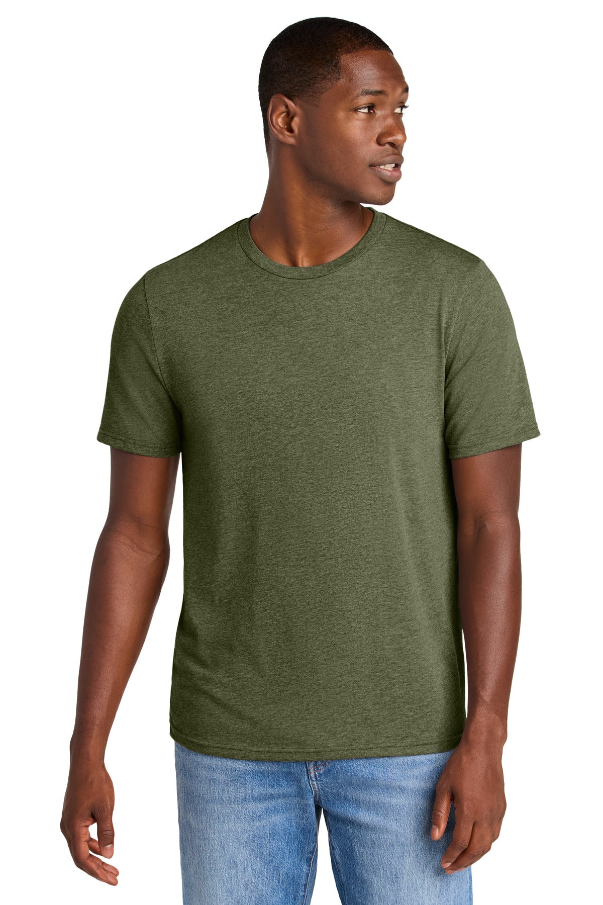 Custom logo District® Perfect Weight® CVC Tee DT184 in Military Green Heather