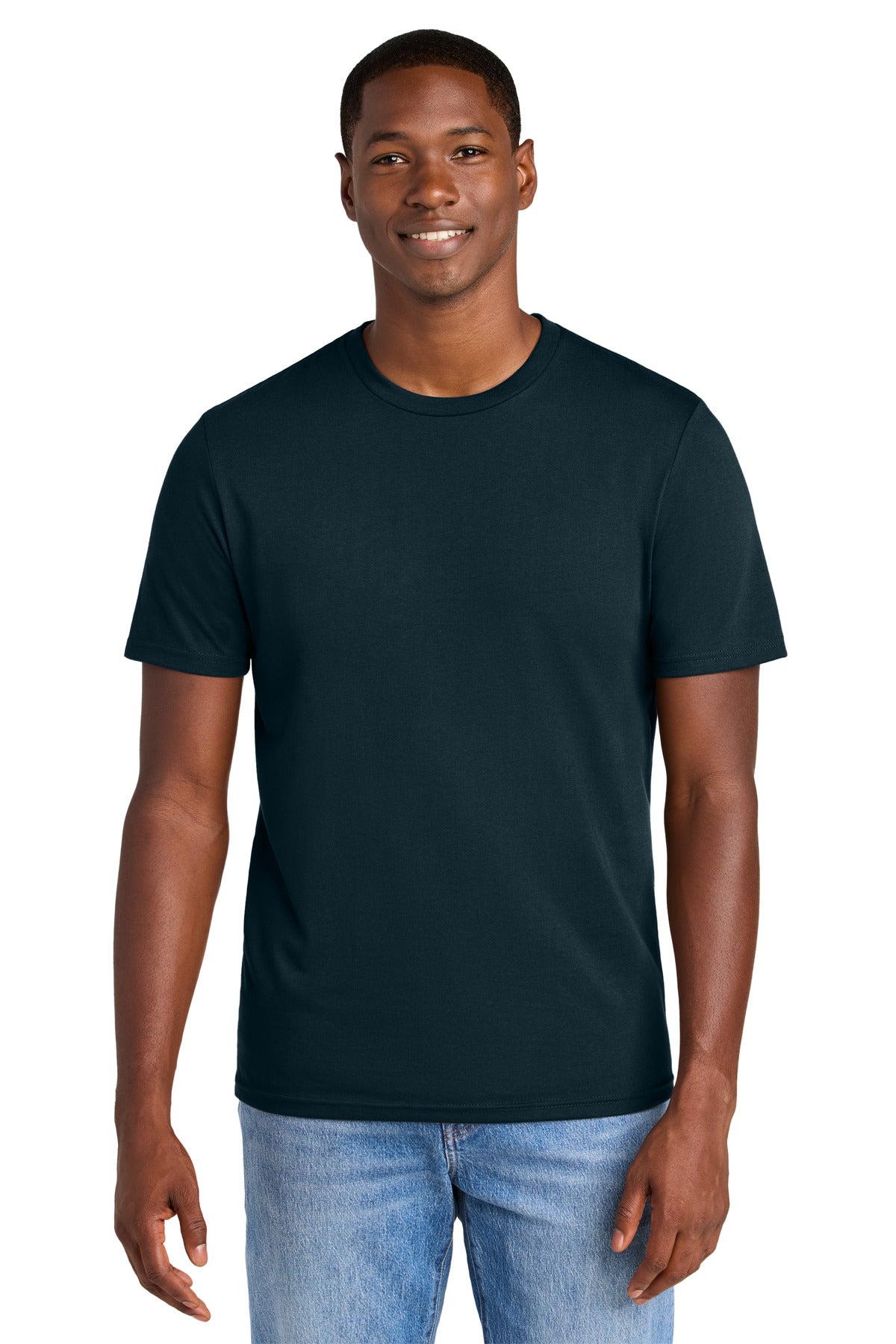 Custom logo District® Perfect Weight® CVC Tee DT184 in Navy Blue