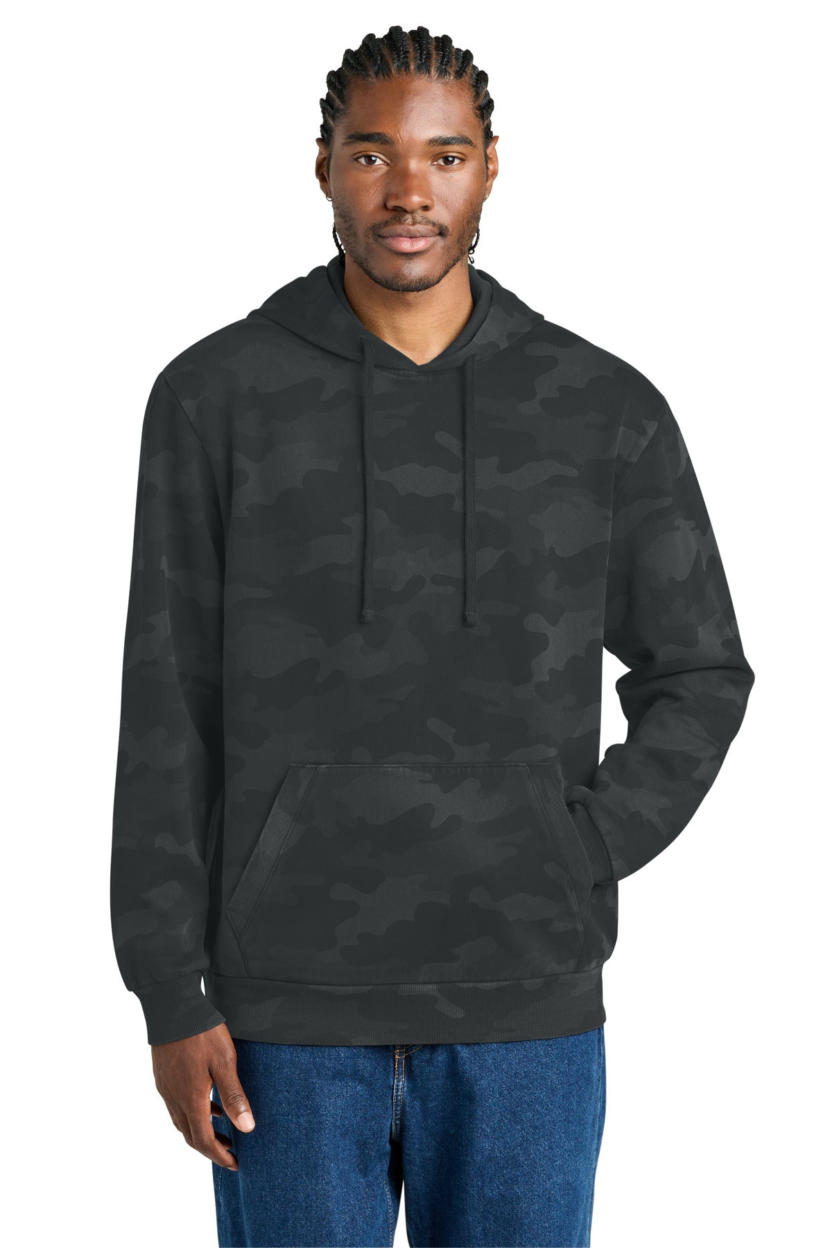 Custom logo District Wash™ Camo Fleece Hoodie DT2200C in Black