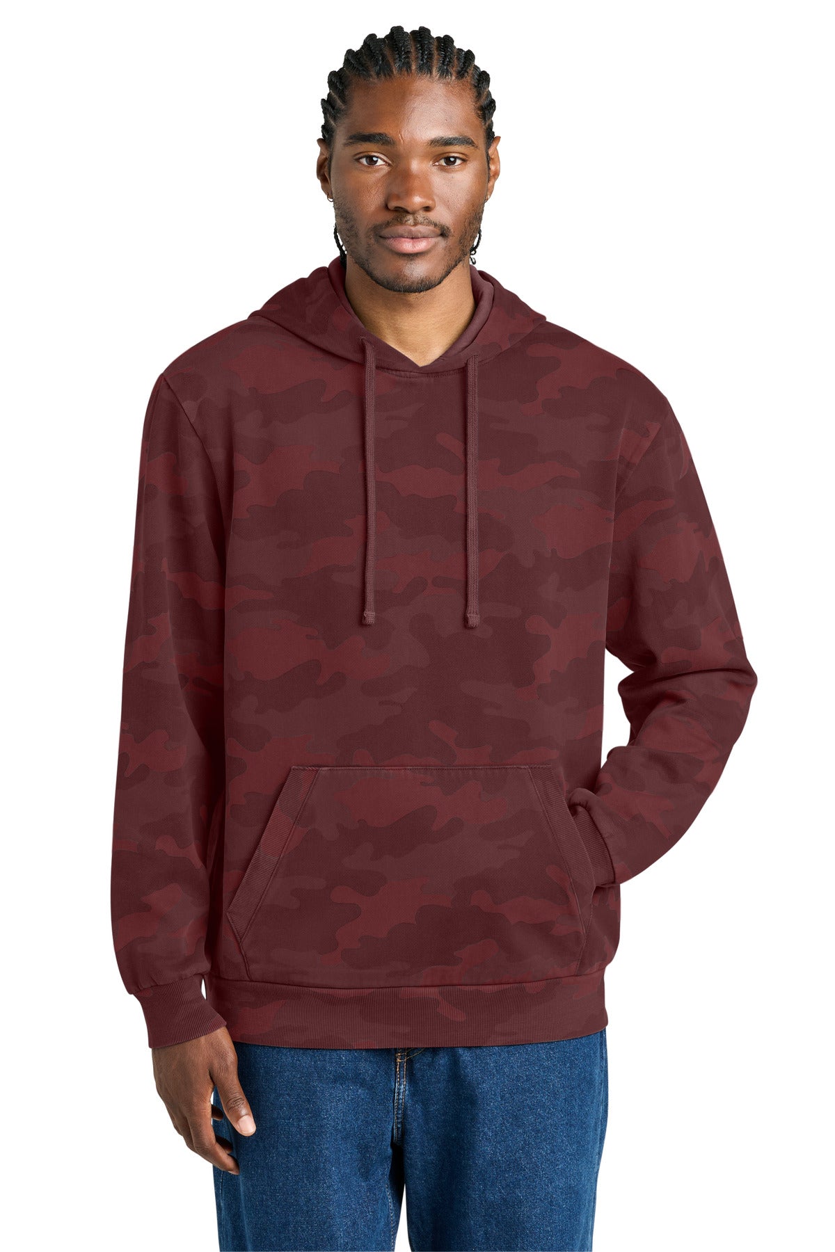 Custom logo District Wash™ Camo Fleece Hoodie DT2200C in Bordeaux