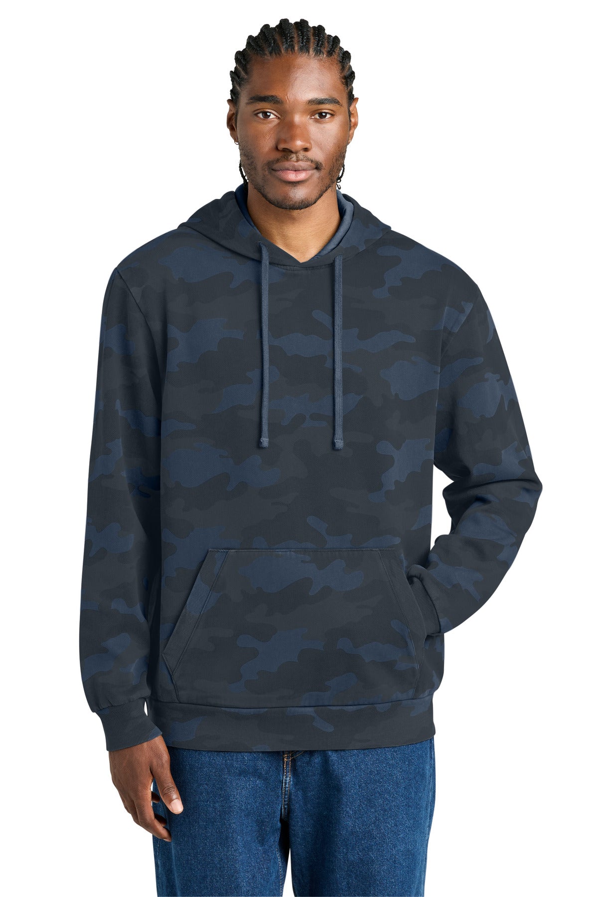 Custom logo District Wash™ Camo Fleece Hoodie DT2200C in True Navy