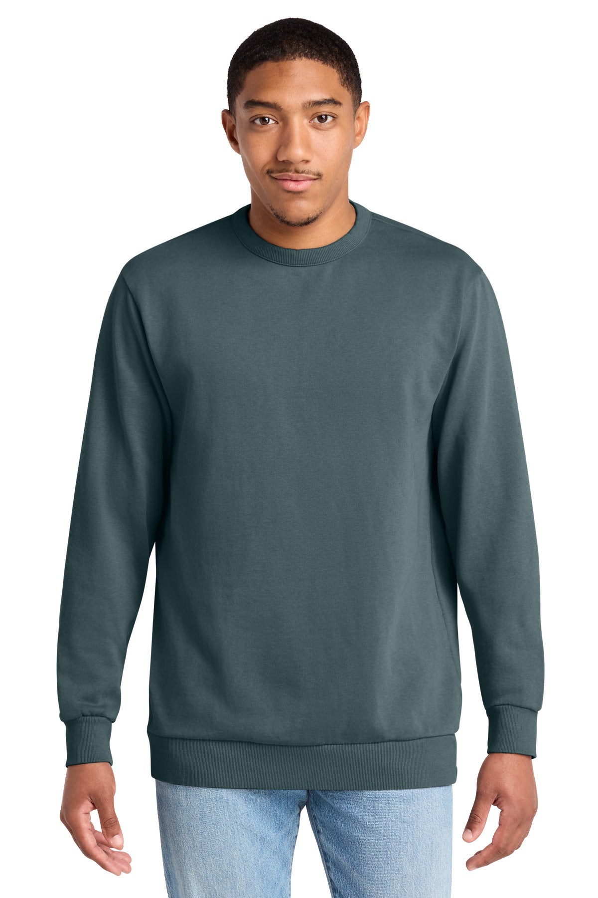 Custom logo District Wash™ Fleece Crew DT2204 in Deep Steel Blue