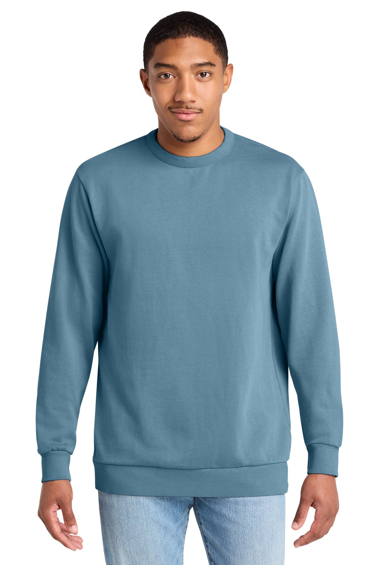Custom logo District Wash™ Fleece Crew DT2204 in Dusk Blue
