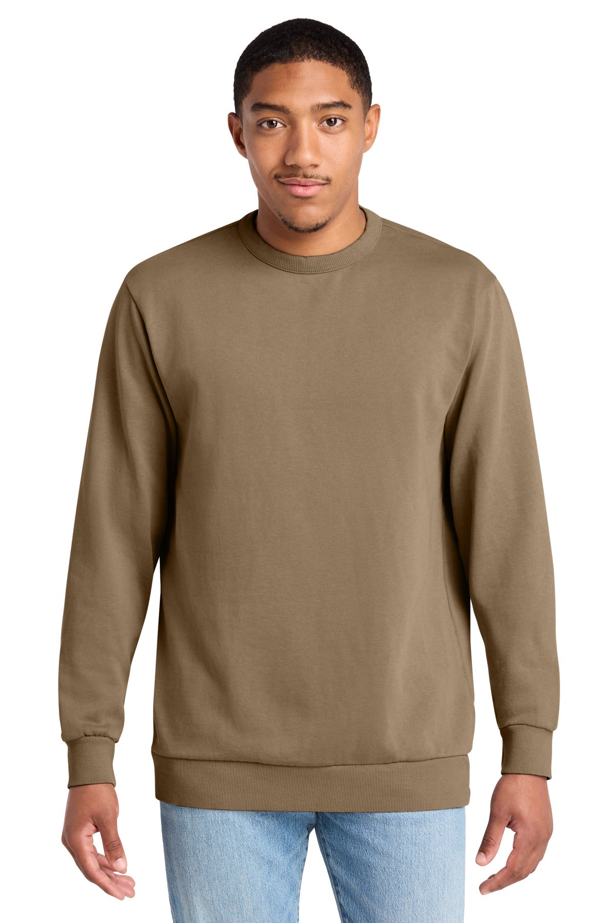 Custom logo District Wash™ Fleece Crew DT2204 in Mushroom